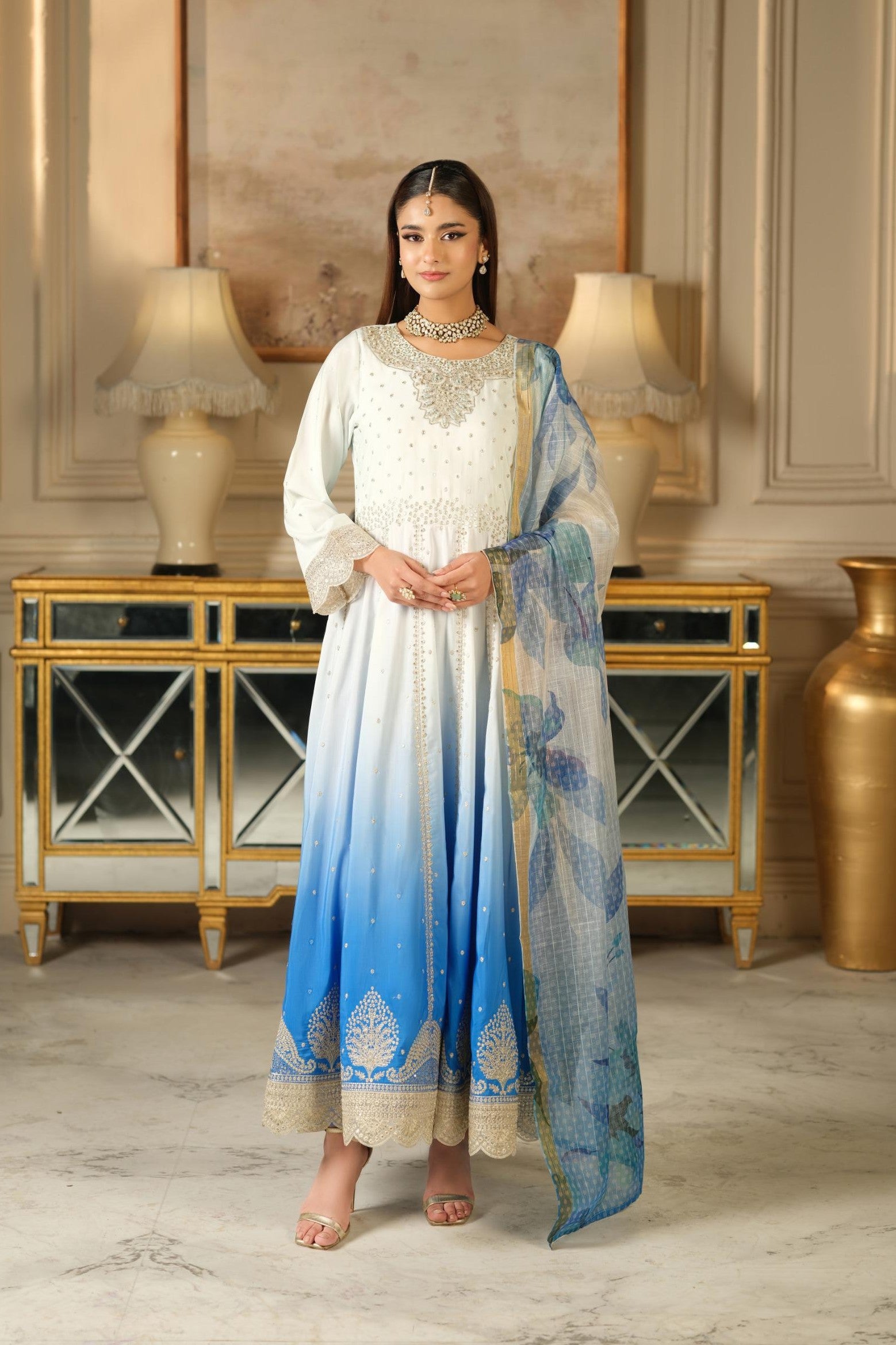 Heeras Embroidered Viscose 3 Piece Frock HEE73