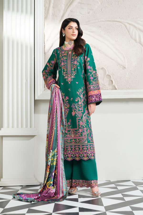 Heeras Embroidered Viscose 3 Piece Suit HEE84
