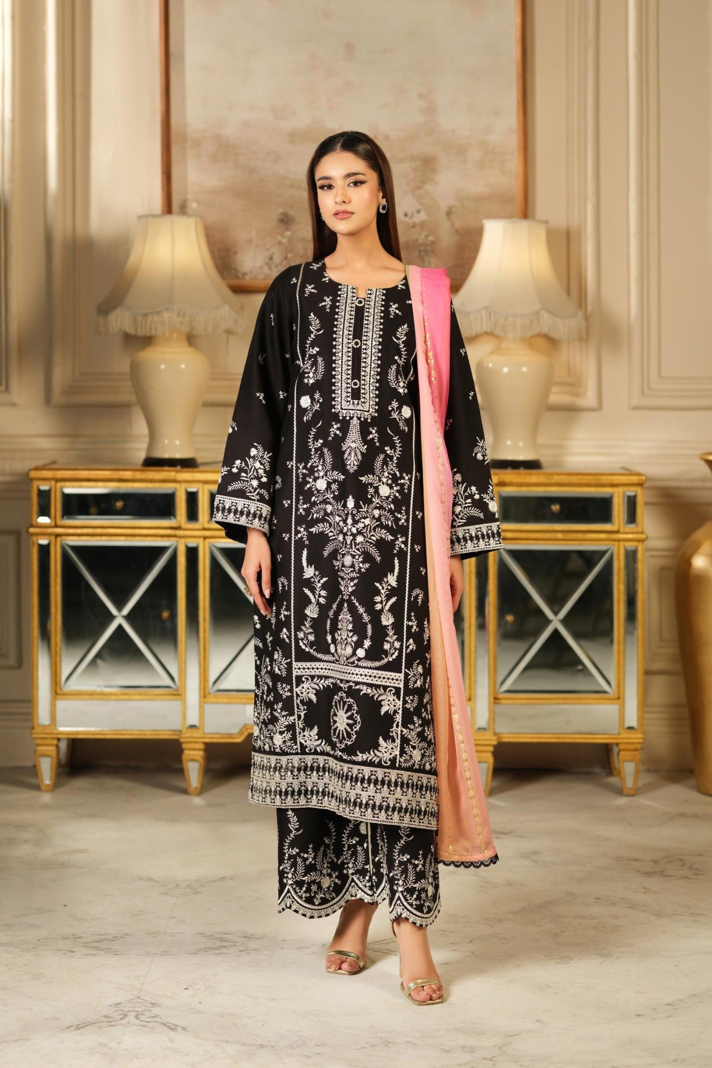 Heeras Embroidered Cambric 3 Piece Suit HEE85