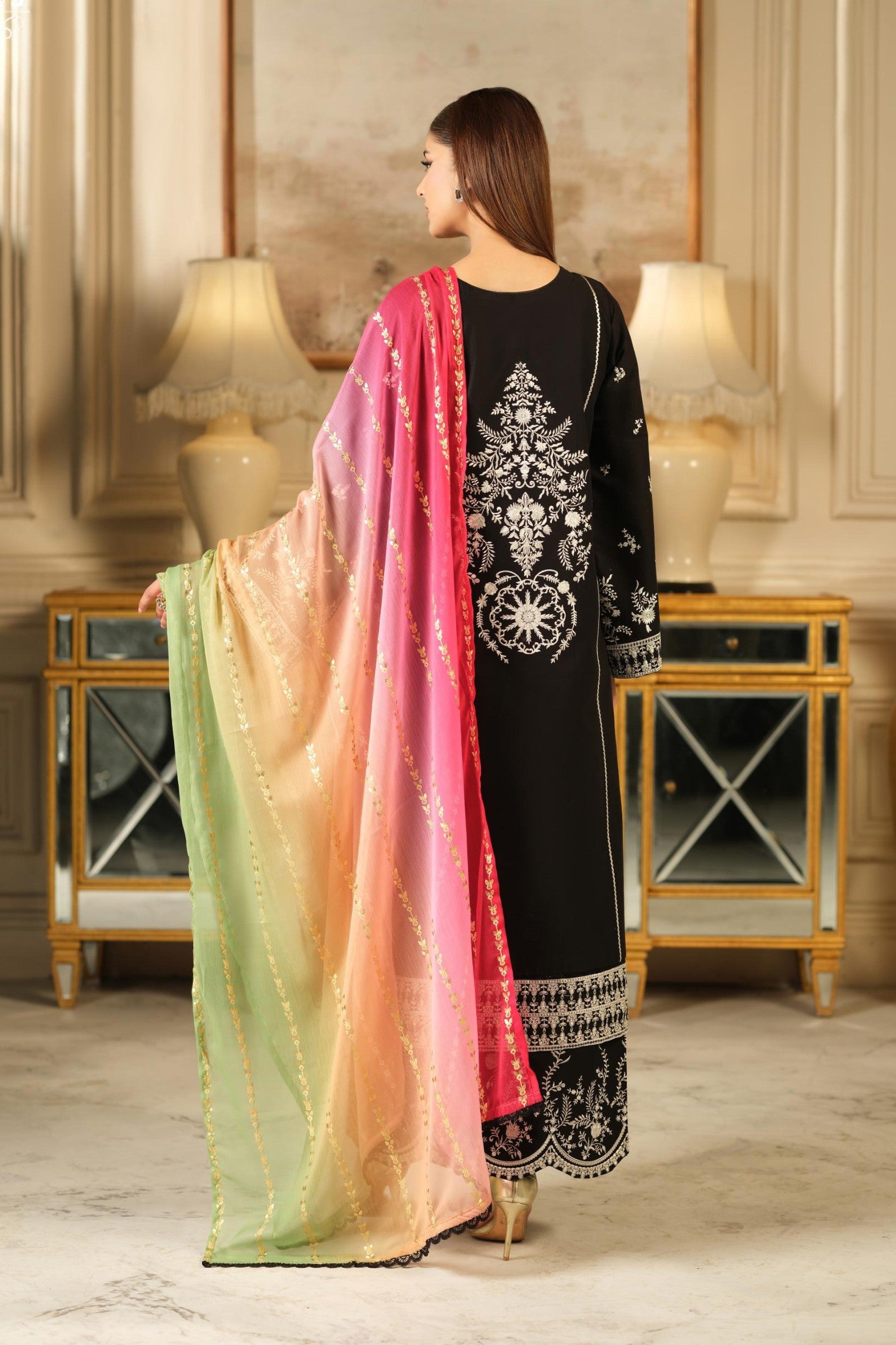 Heeras Embroidered Cambric 3 Piece Suit HEE85