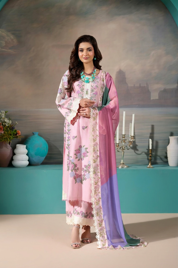 Heeras Embroidered Cambric 3 Piece Suit HEE86