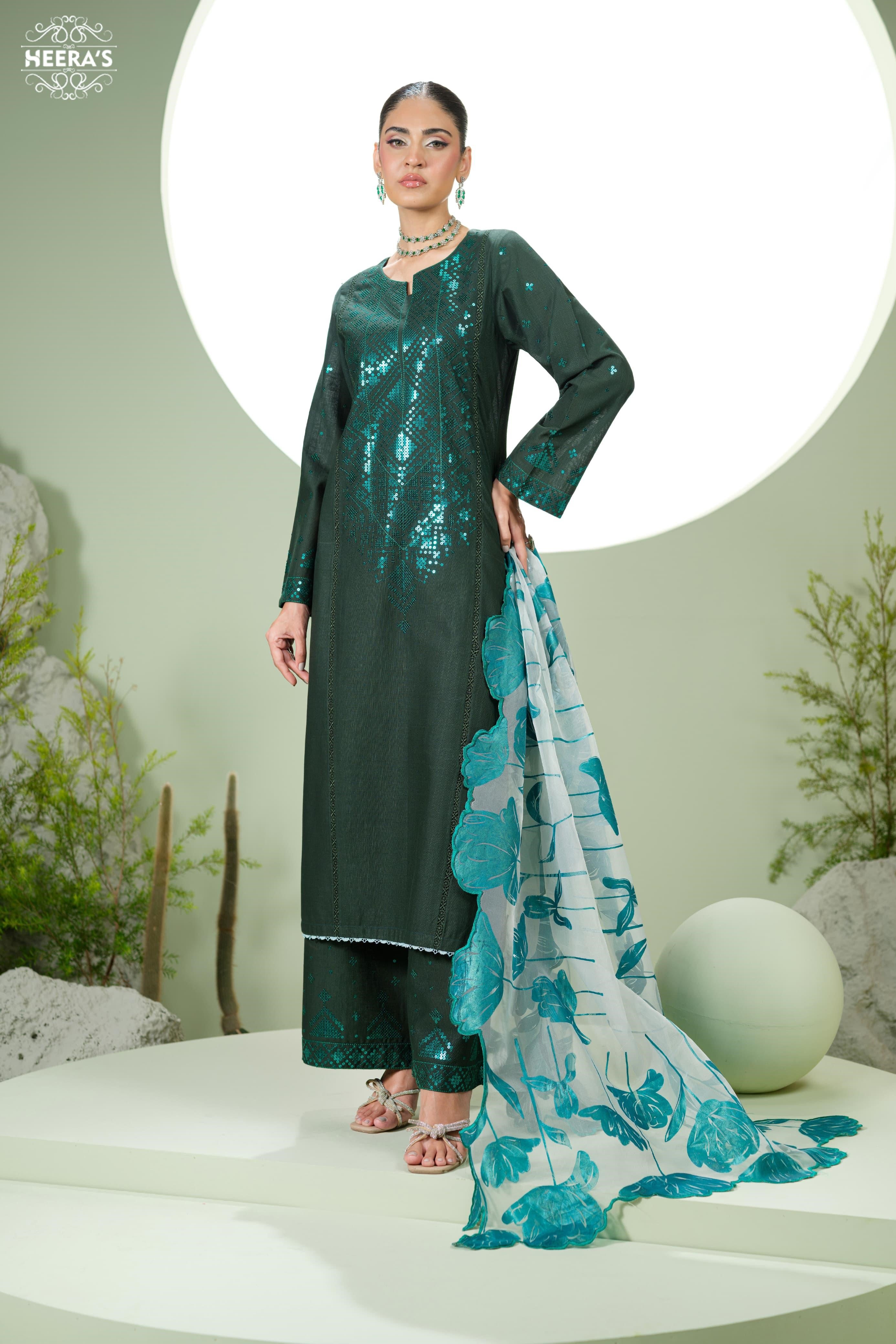 Heeras Embroidered Khaddar 3 Piece Suit HEE61