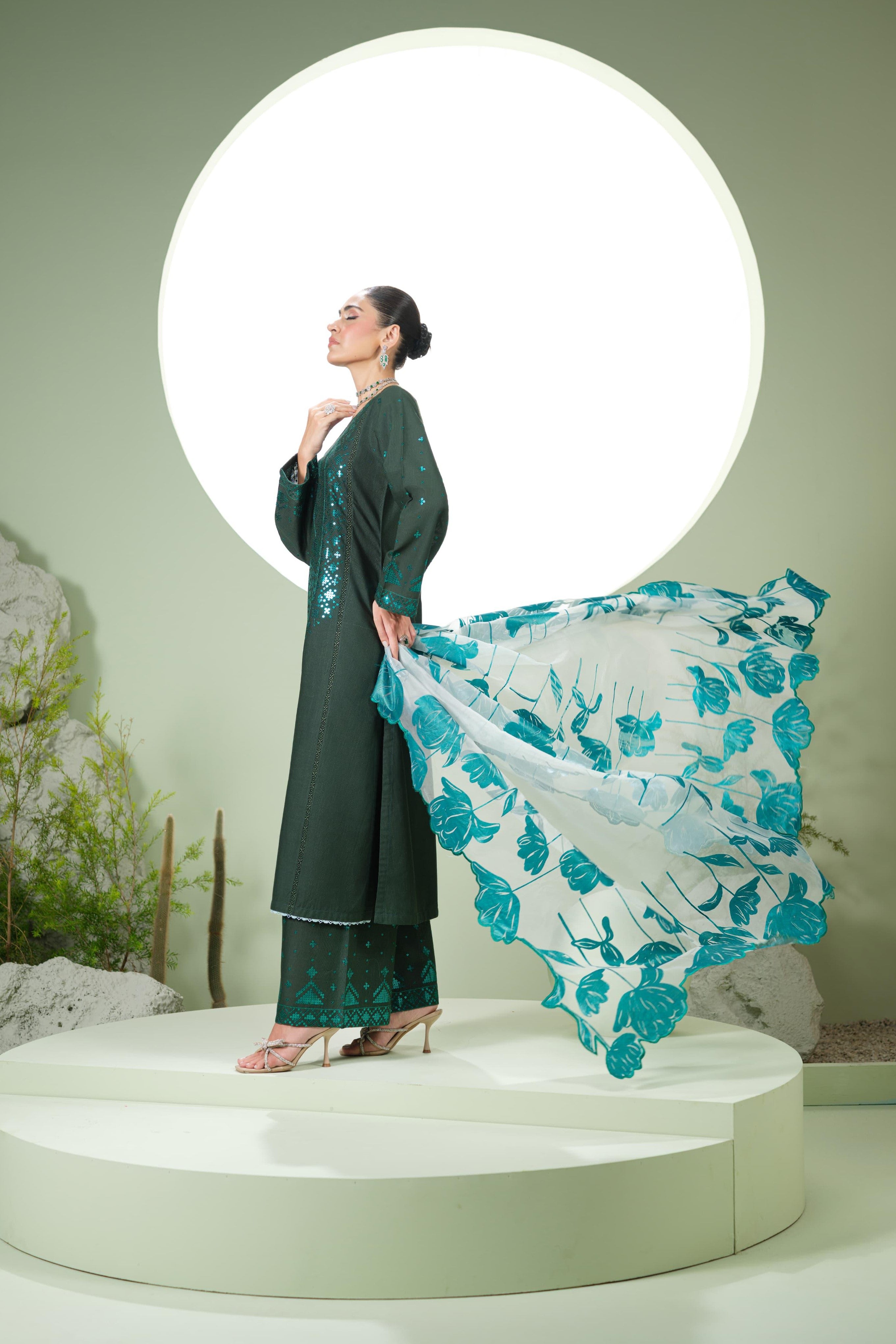 Heeras Embroidered Khaddar 3 Piece Suit HEE61