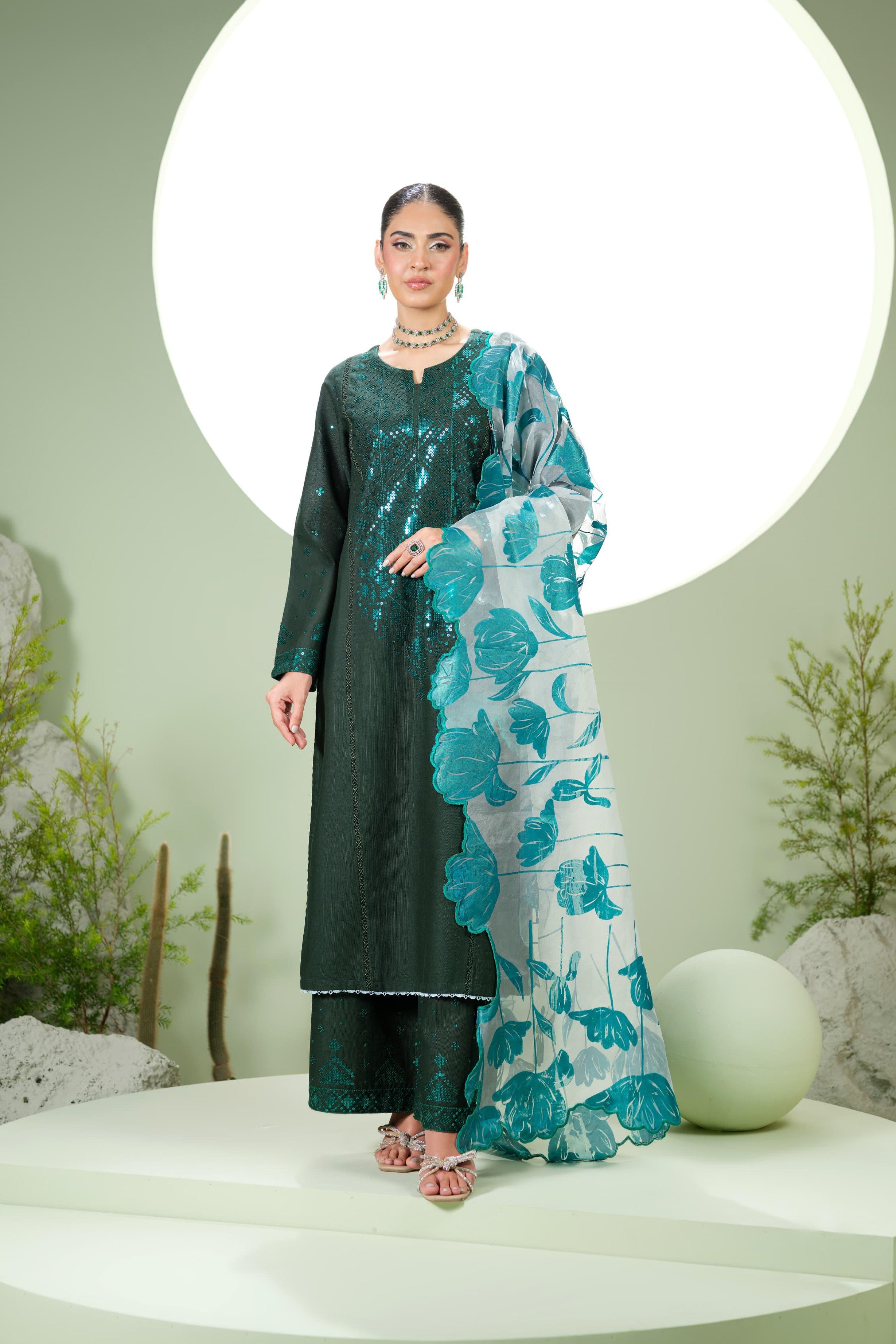 Heeras Embroidered Khaddar 3 Piece Suit HEE61