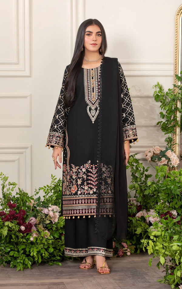 Heeras Embroidered Linen 3 Piece Suit HEE02