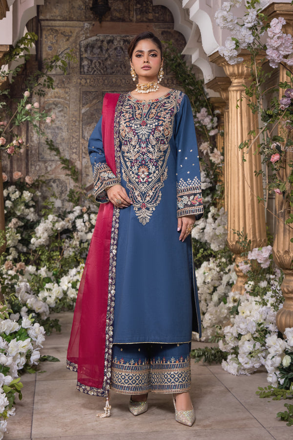 Heeras Embroidered Cambric 3 Piece Suit HEE11