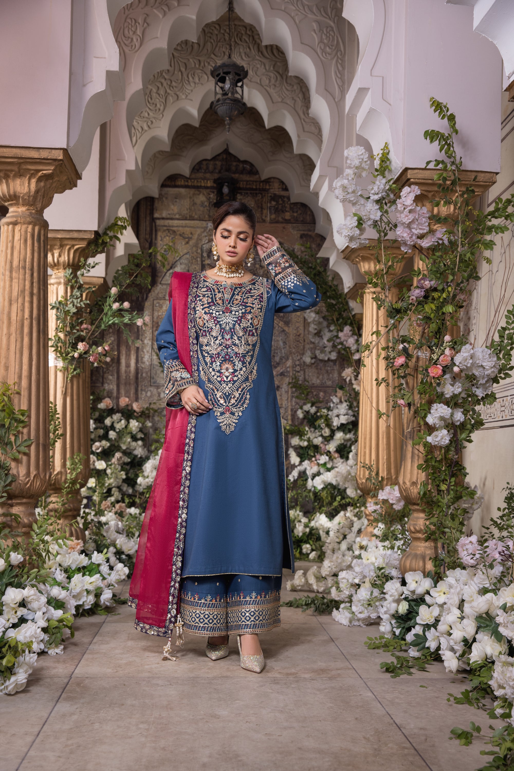 Heeras Embroidered Cambric 3 Piece Suit HEE11