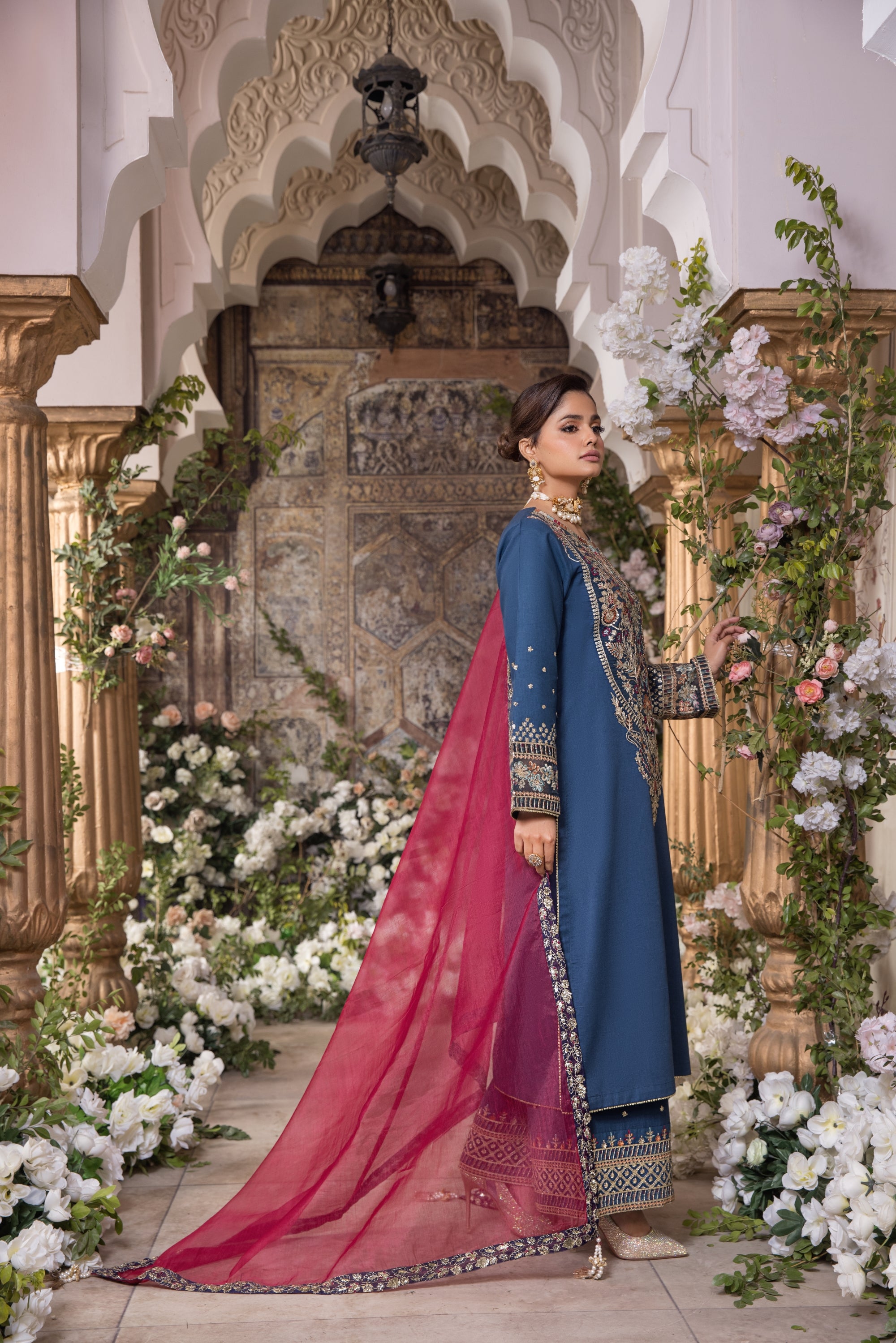Heeras Embroidered Cambric 3 Piece Suit HEE11