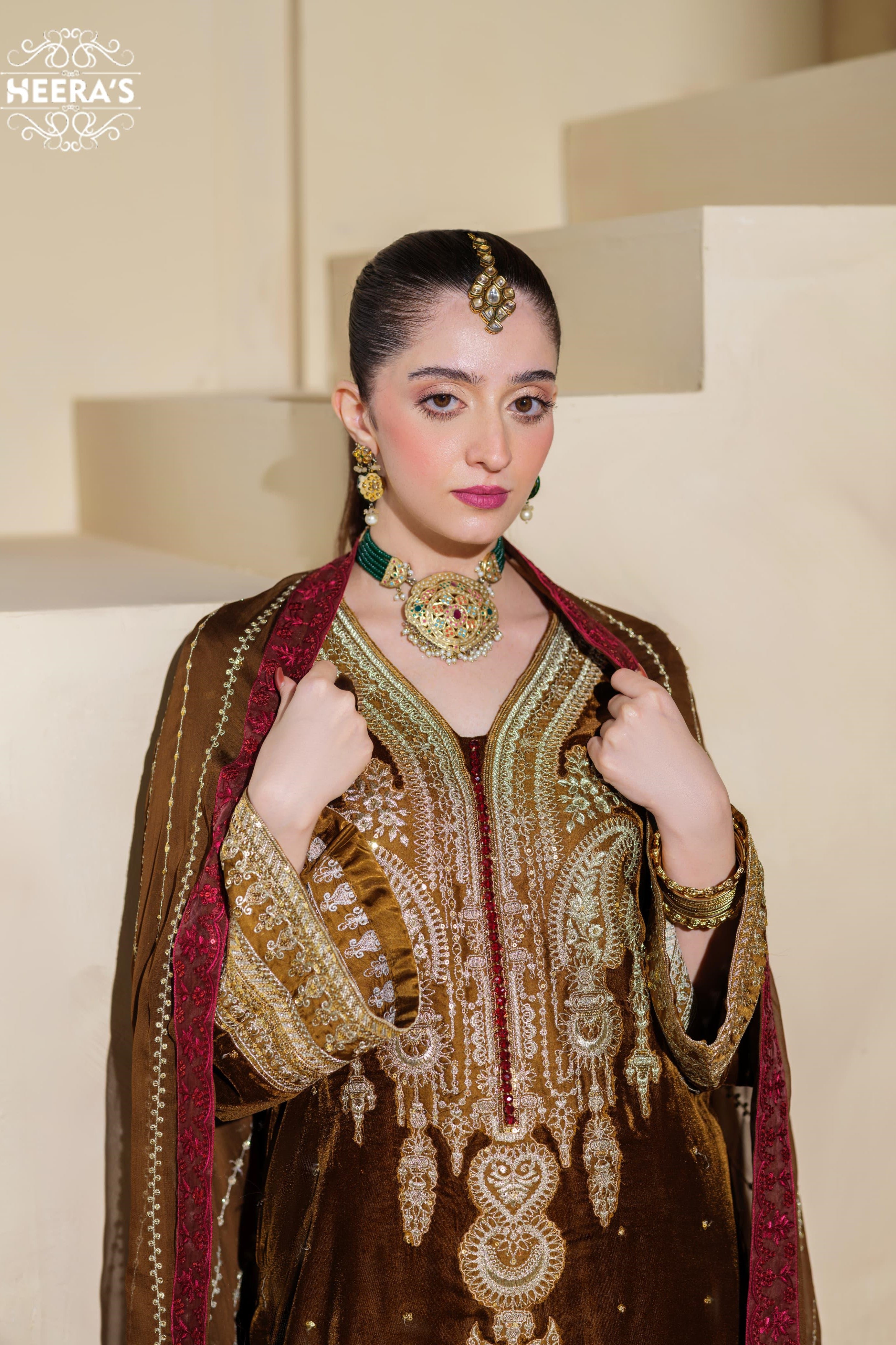 Heeras Embroidered Velvet 3 Piece Suit HEE65