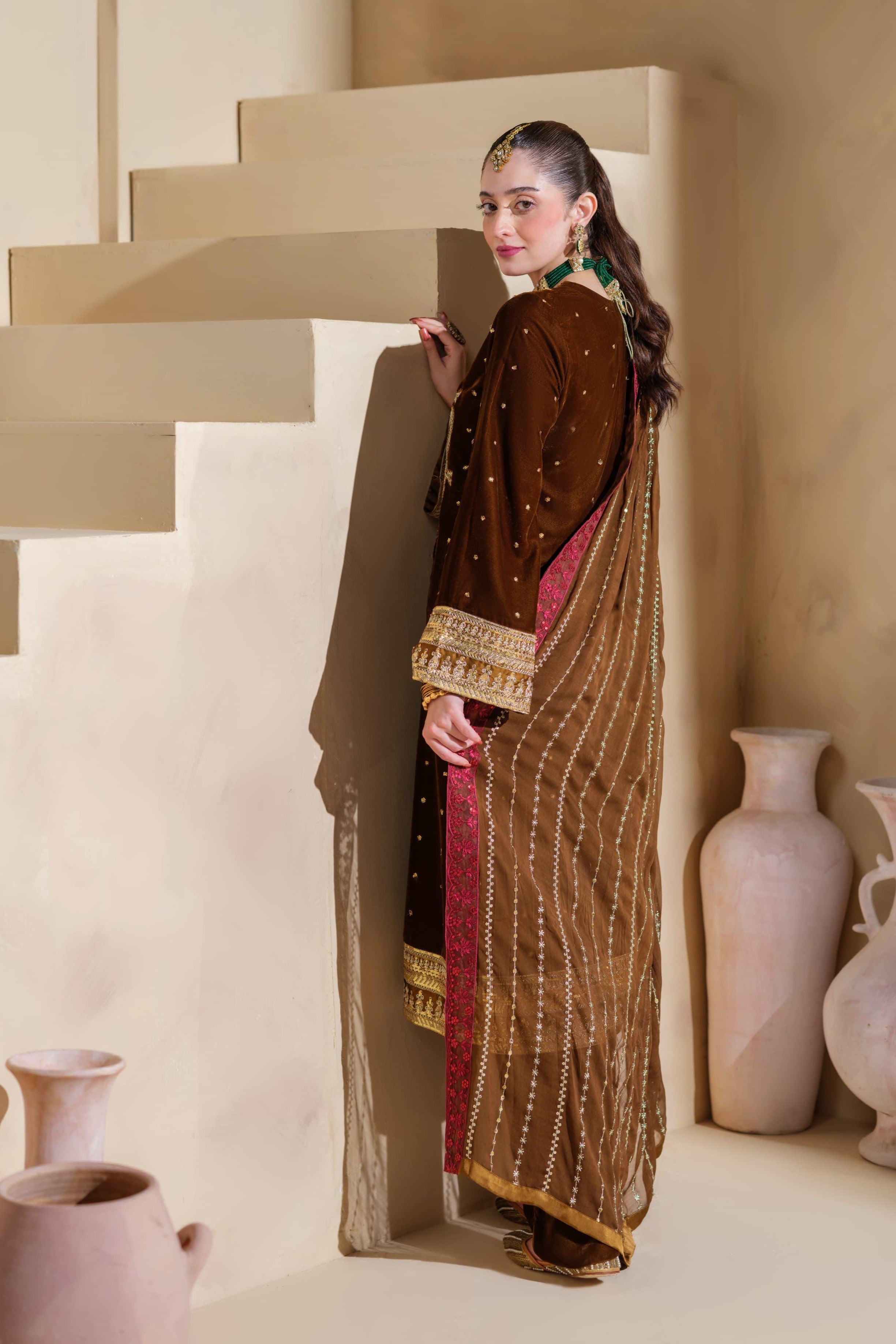 Heeras Embroidered Velvet 3 Piece Suit HEE65