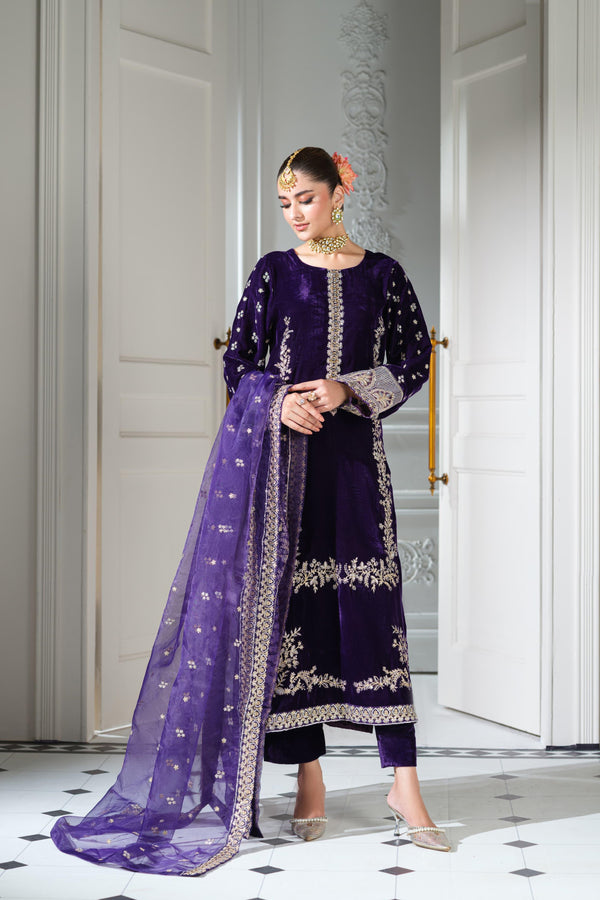 Heeras Embroidered Velvet 3 Piece Suit HEE56