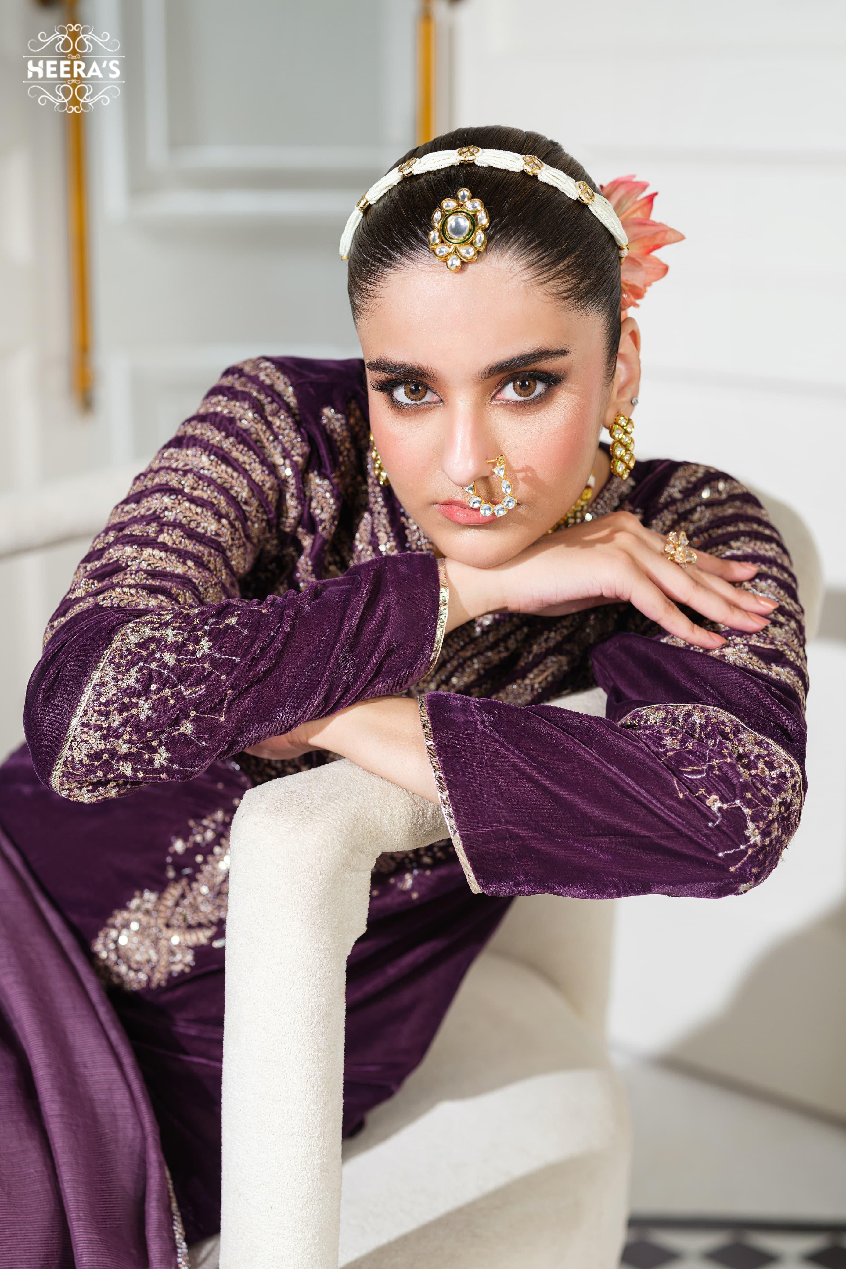 Heeras Embroidered Velvet 3 Piece Suit HEE57