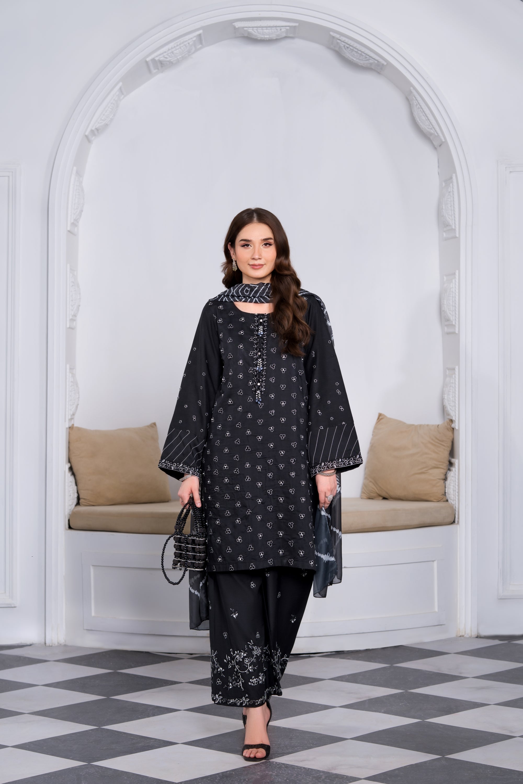 Heeras Embroidered Viscose 3 Piece Suit HEE51