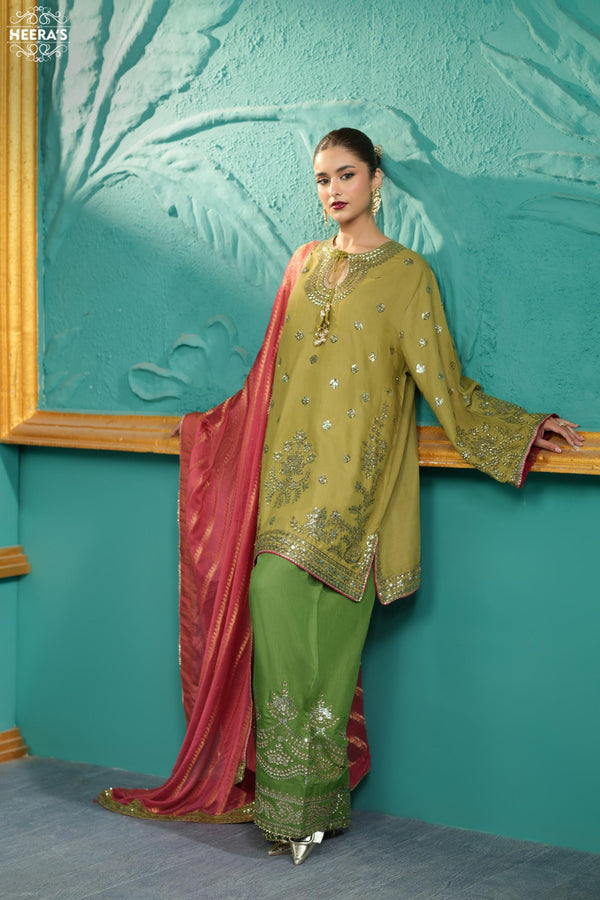Heeras Embroidered Viscose 3 Piece Farshi Shalwar Suit HEE89