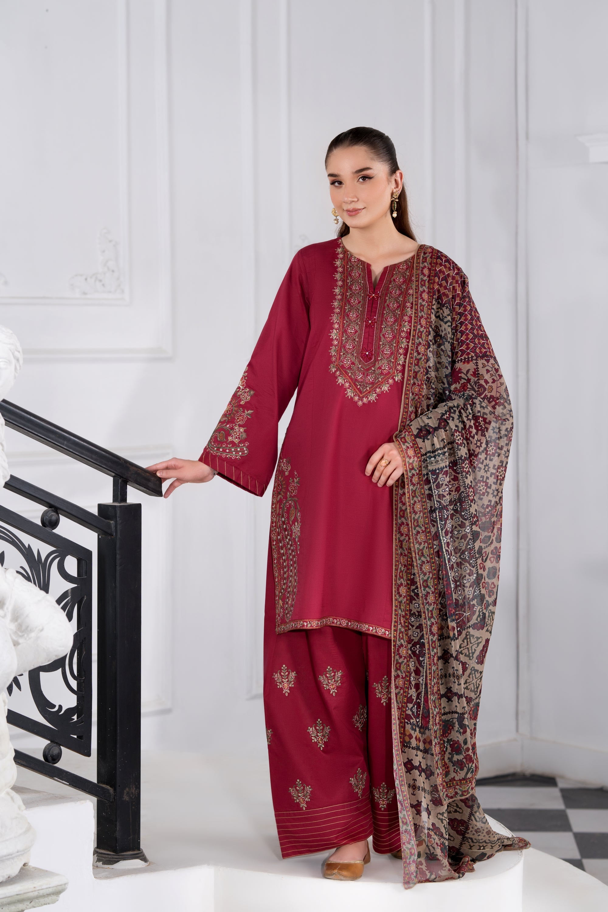 Heeras Embroidered Viscose Farshi Shalwar Suit HEE53