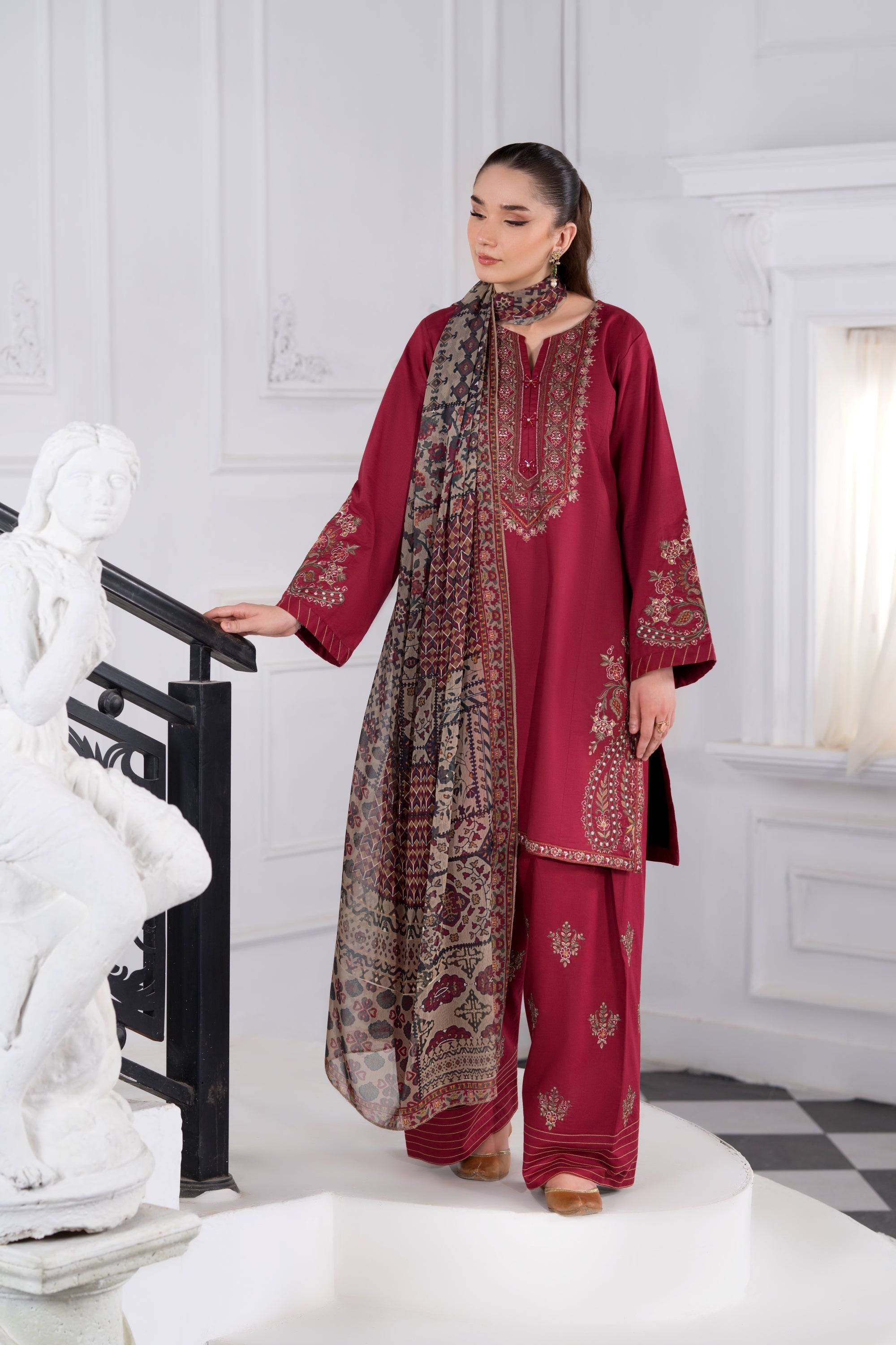 Heeras Embroidered Viscose Farshi Shalwar Suit HEE53