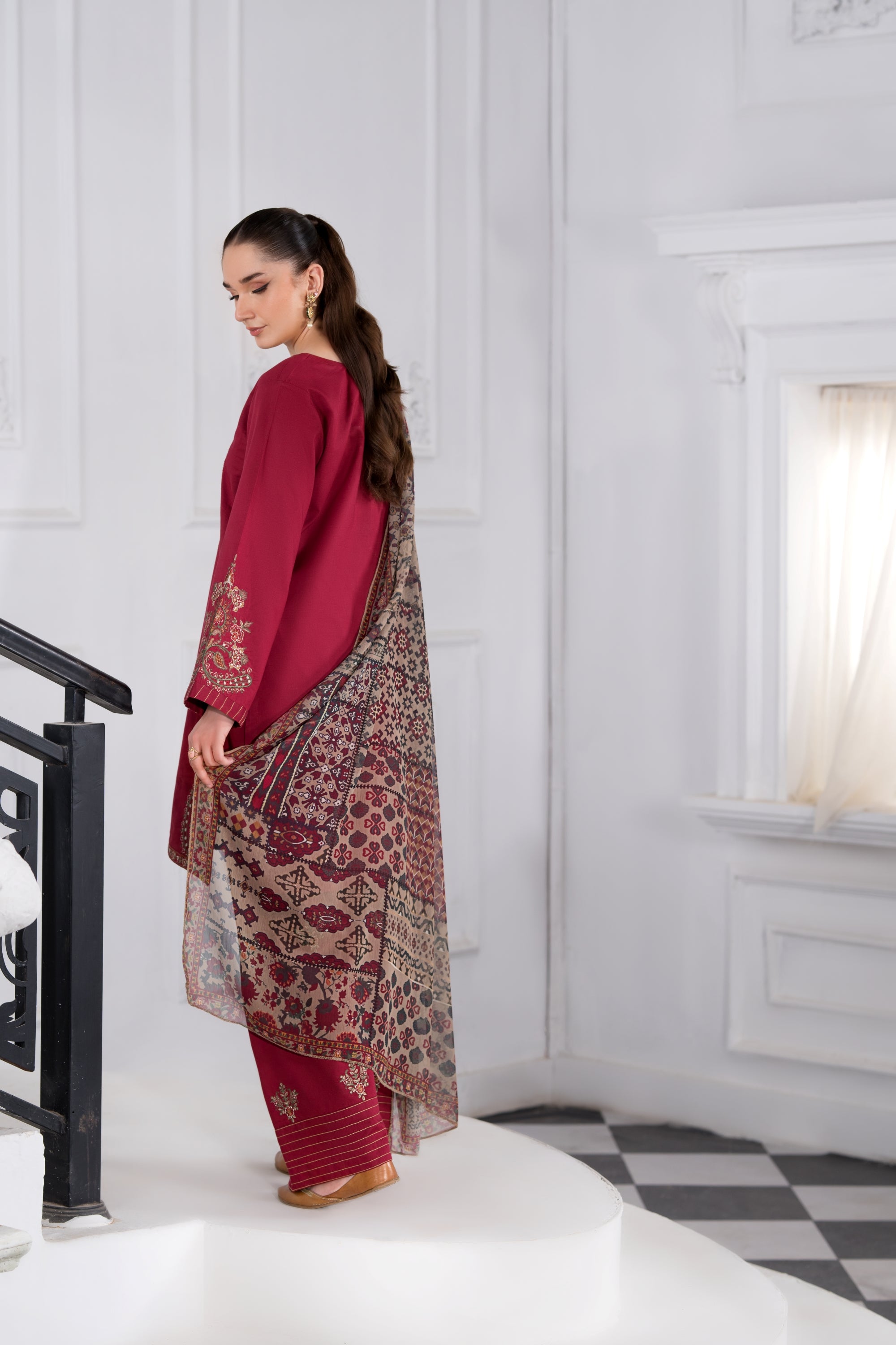 Heeras Embroidered Viscose Farshi Shalwar Suit HEE53