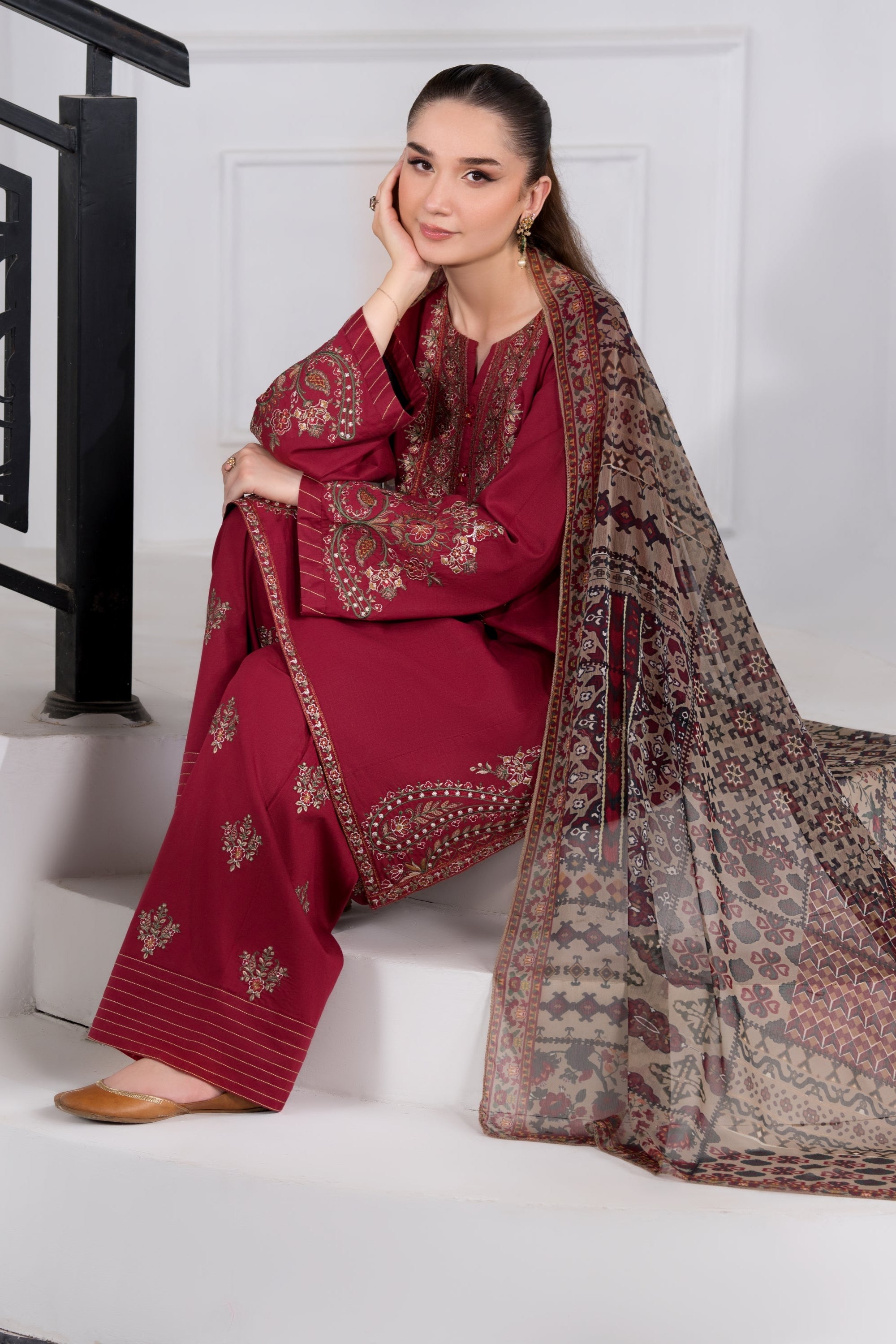 Heeras Embroidered Viscose Farshi Shalwar Suit HEE53