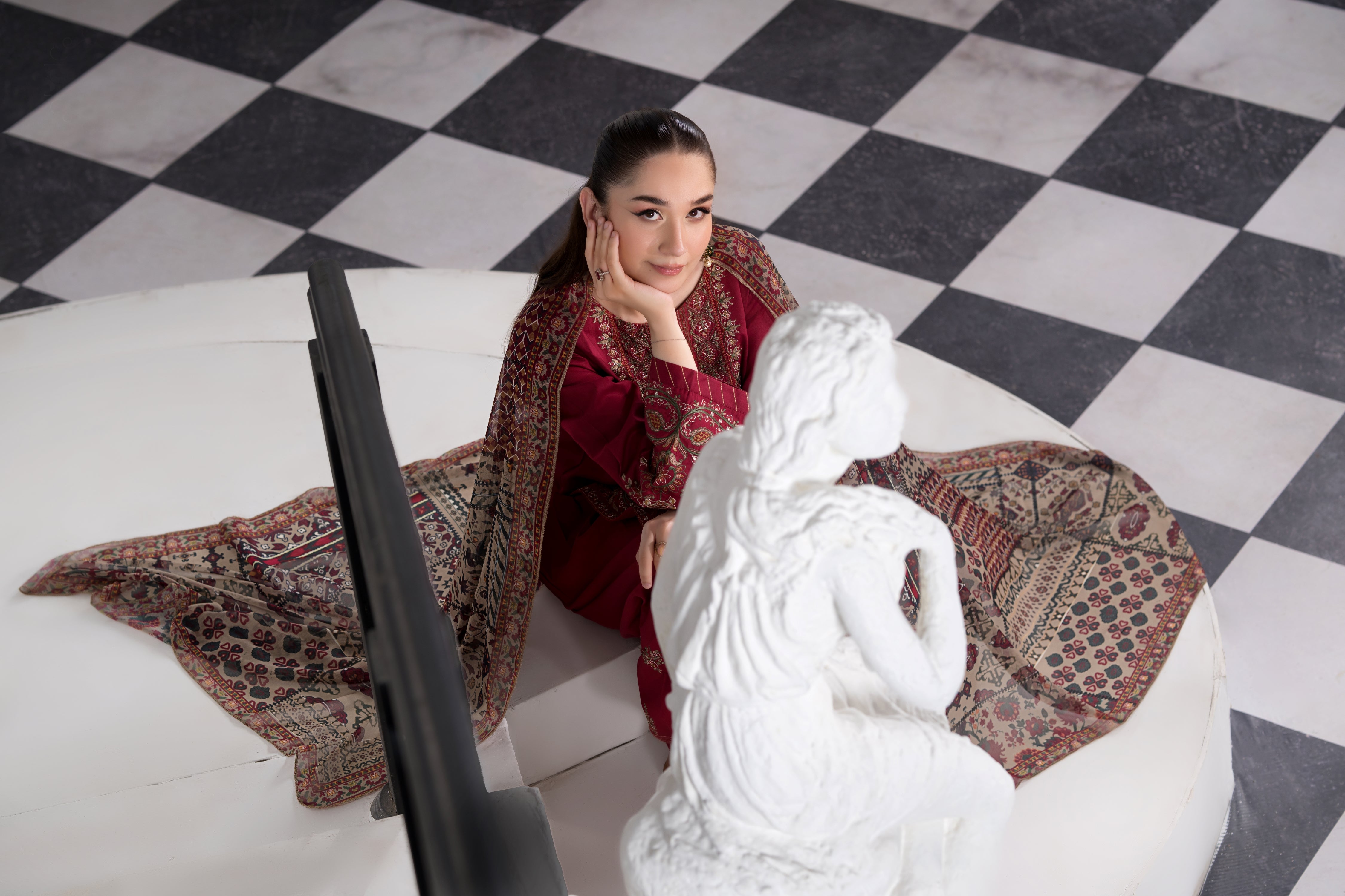 Heeras Embroidered Viscose Farshi Shalwar Suit HEE53