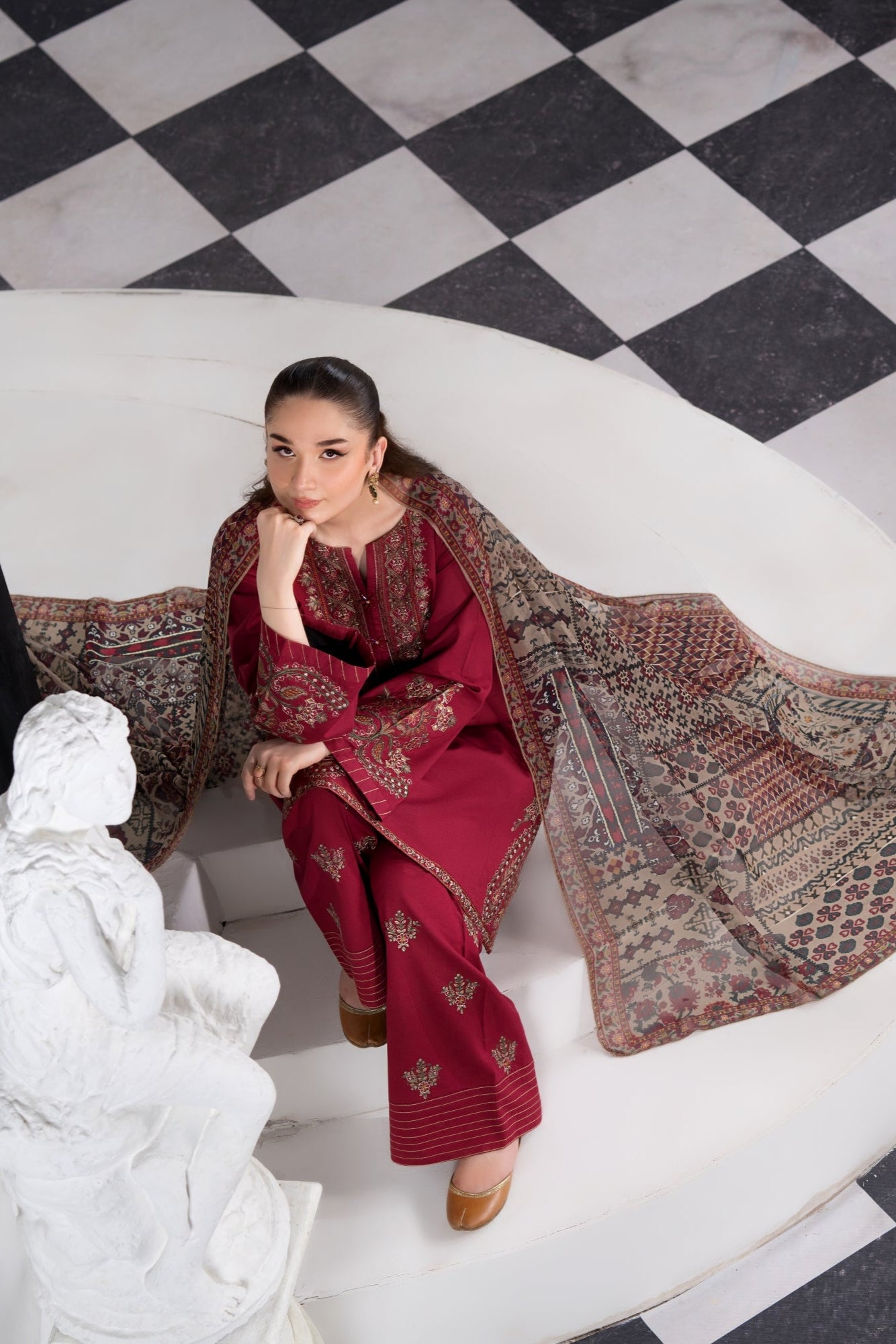 Heeras Embroidered Viscose Farshi Shalwar Suit HEE53