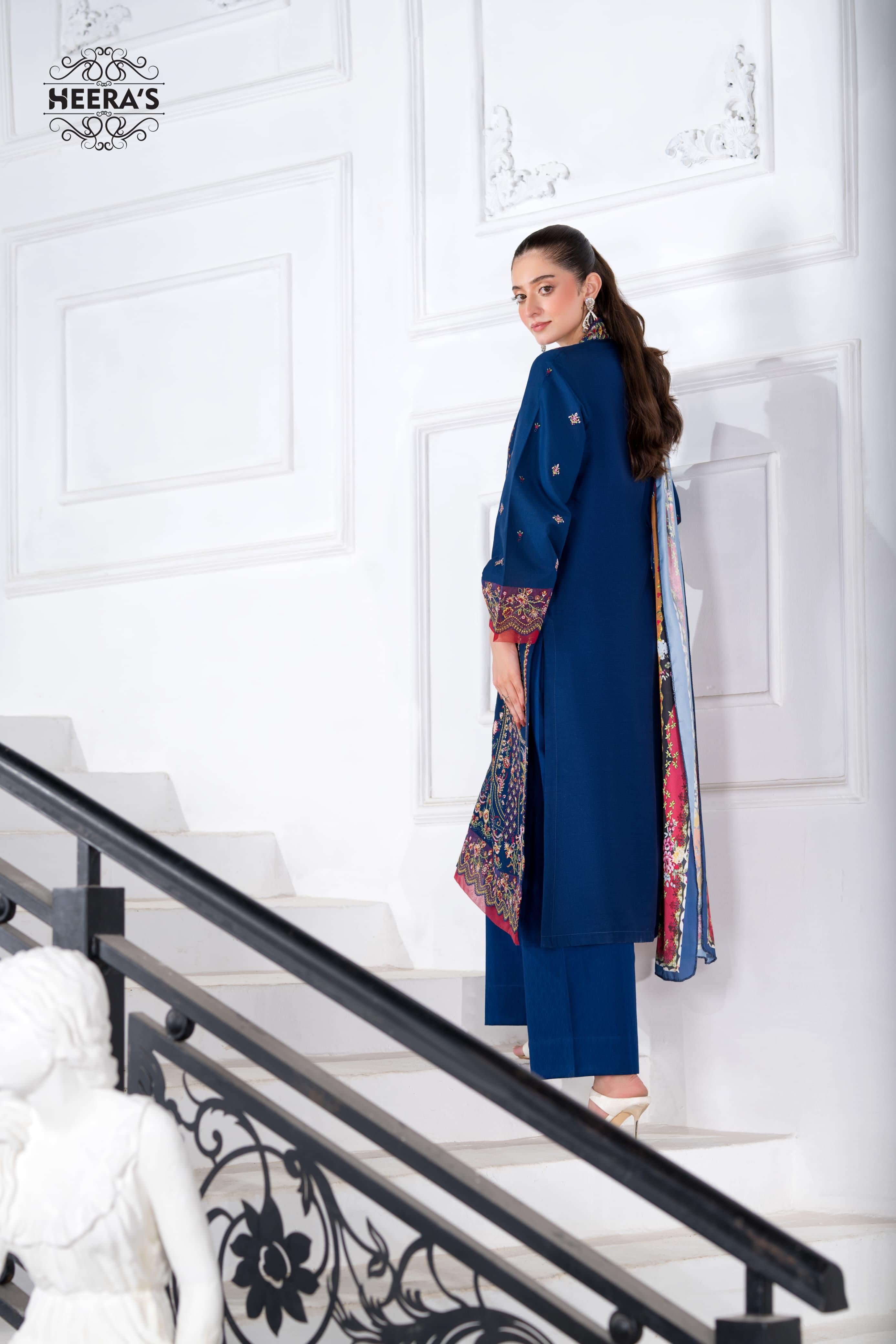 Heeras Embroidered Viscose 3 Piece Suit HEE60