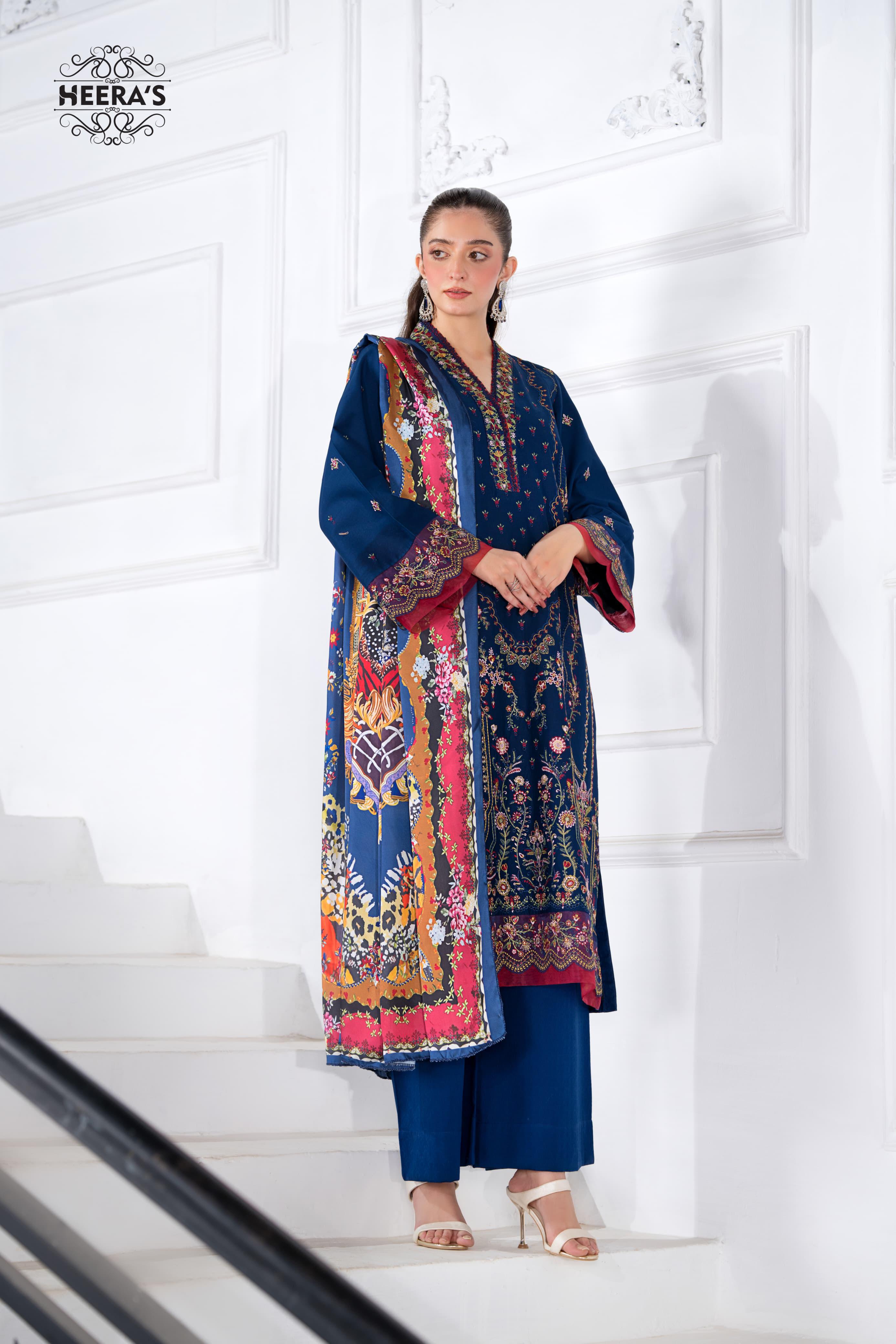Heeras Embroidered Viscose 3 Piece Suit HEE60