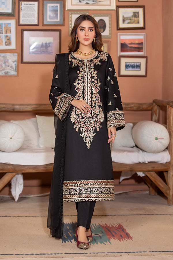 Heeras Embroidered Linen 3 Piece Suit HEE19