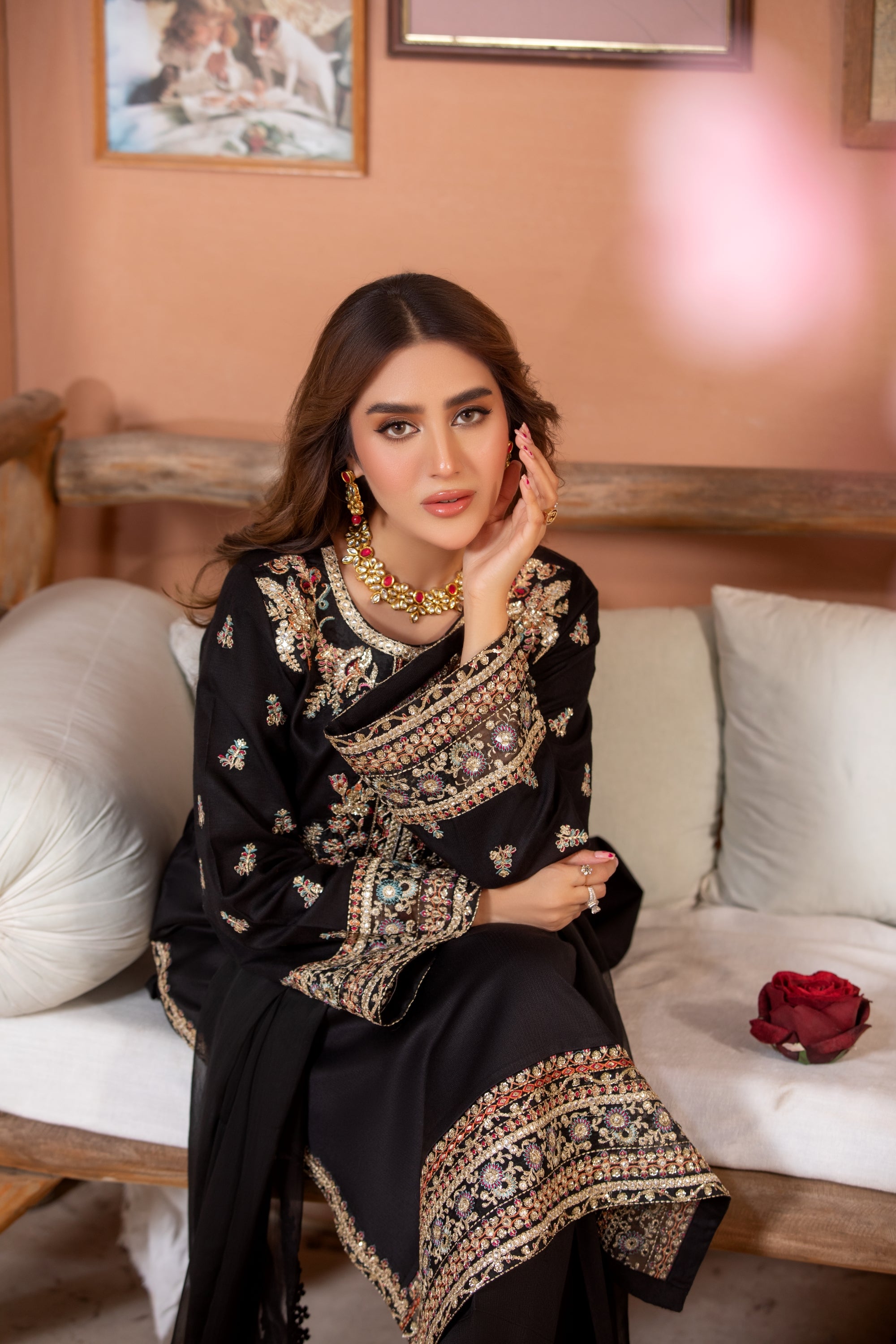 Heeras Embroidered Linen 3 Piece Suit HEE19