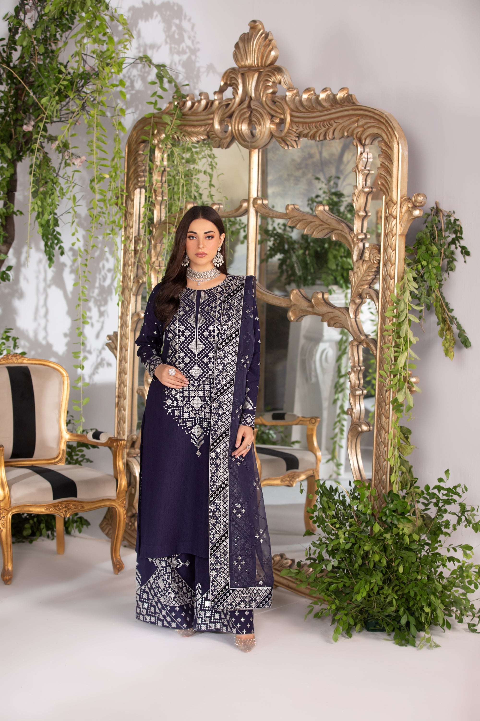 Heeras Embroidered Viscose 3 Piece Suit HEE01