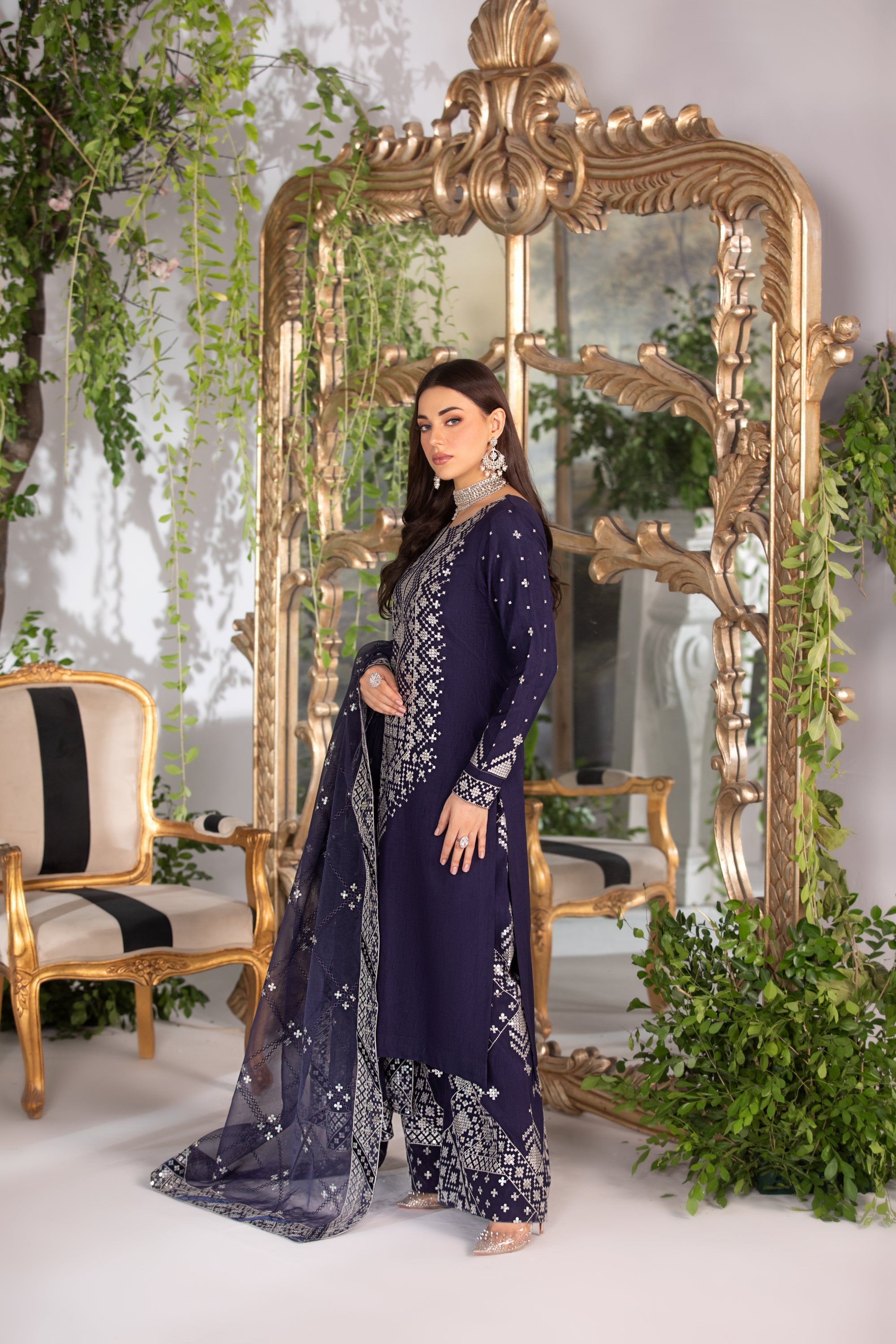Heeras Embroidered Viscose 3 Piece Suit HEE01