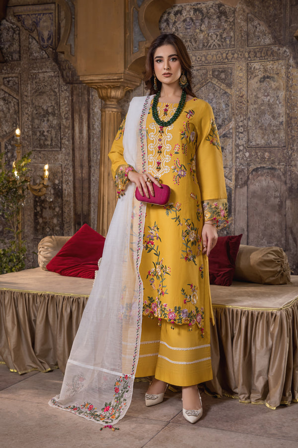 Heeras Embroidered Cambric 3 Piece Suit HEE06
