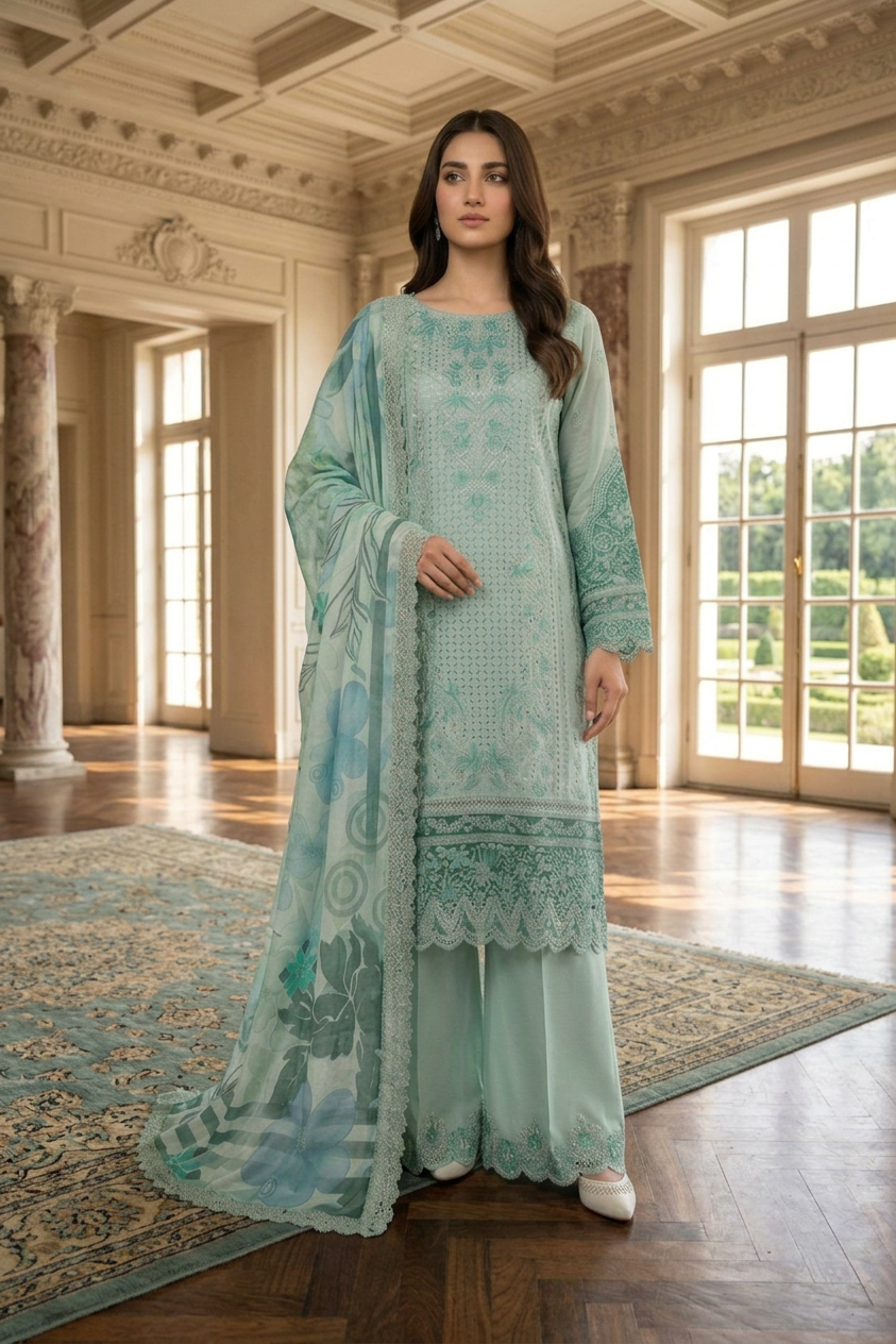 Imrozia Embroidered Cotton 3 Piece Suit IMR275