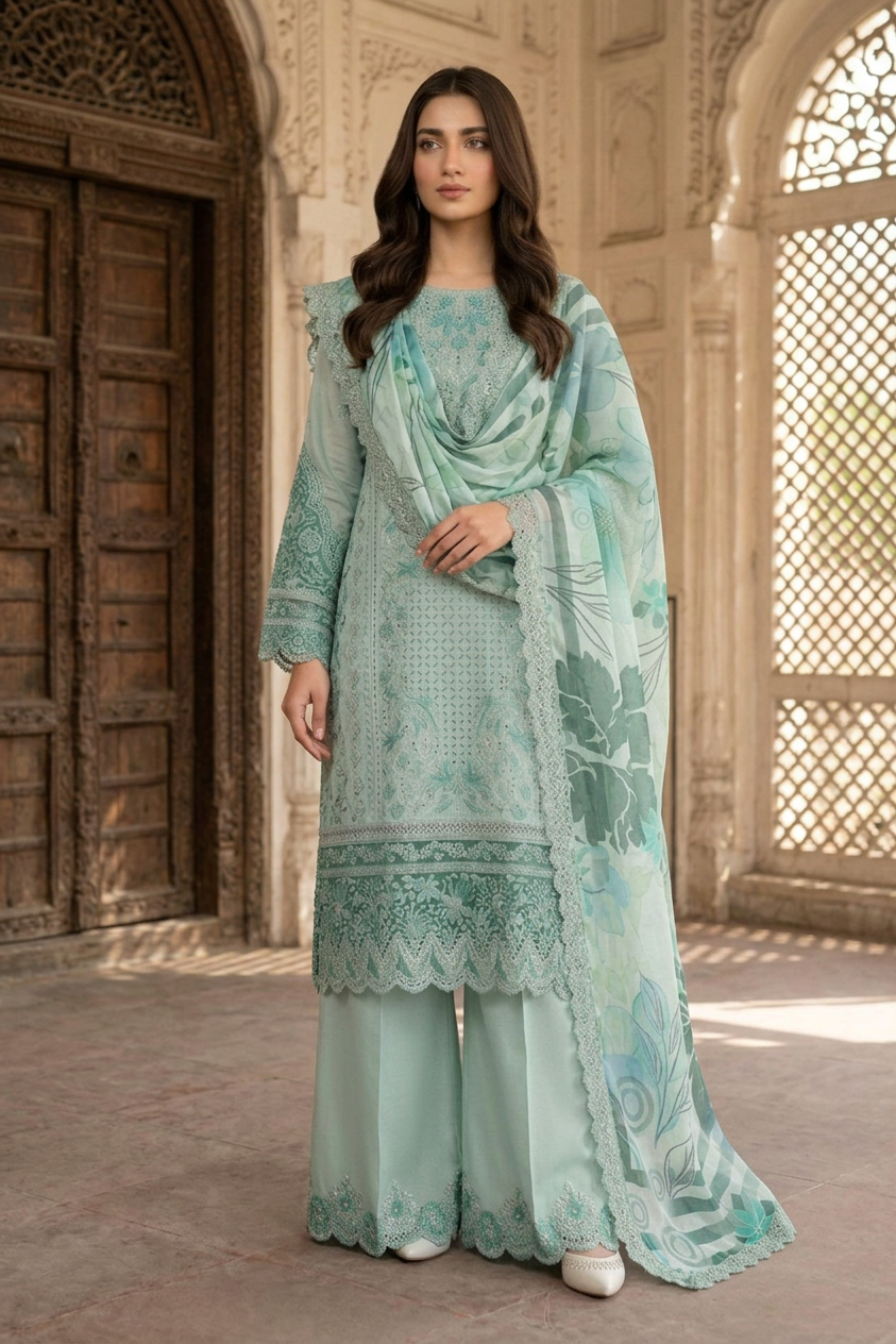 Imrozia Embroidered Cotton 3 Piece Suit IMR275