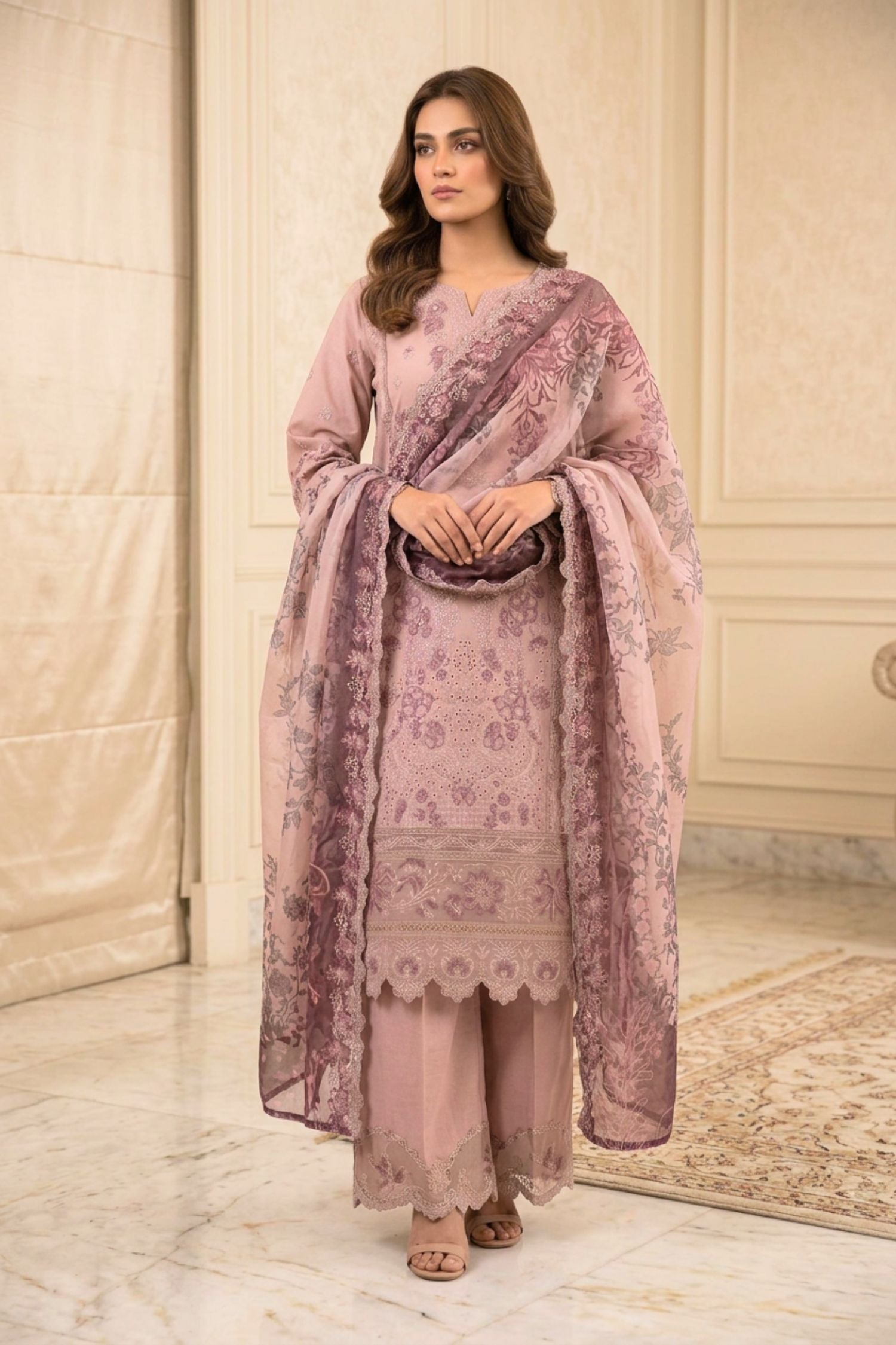 Imrozia Embroidered Cotton 3 Piece Suit IMR273