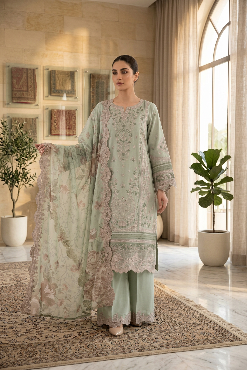 Imrozia Embroidered Cotton 3 Piece Suit IMR271