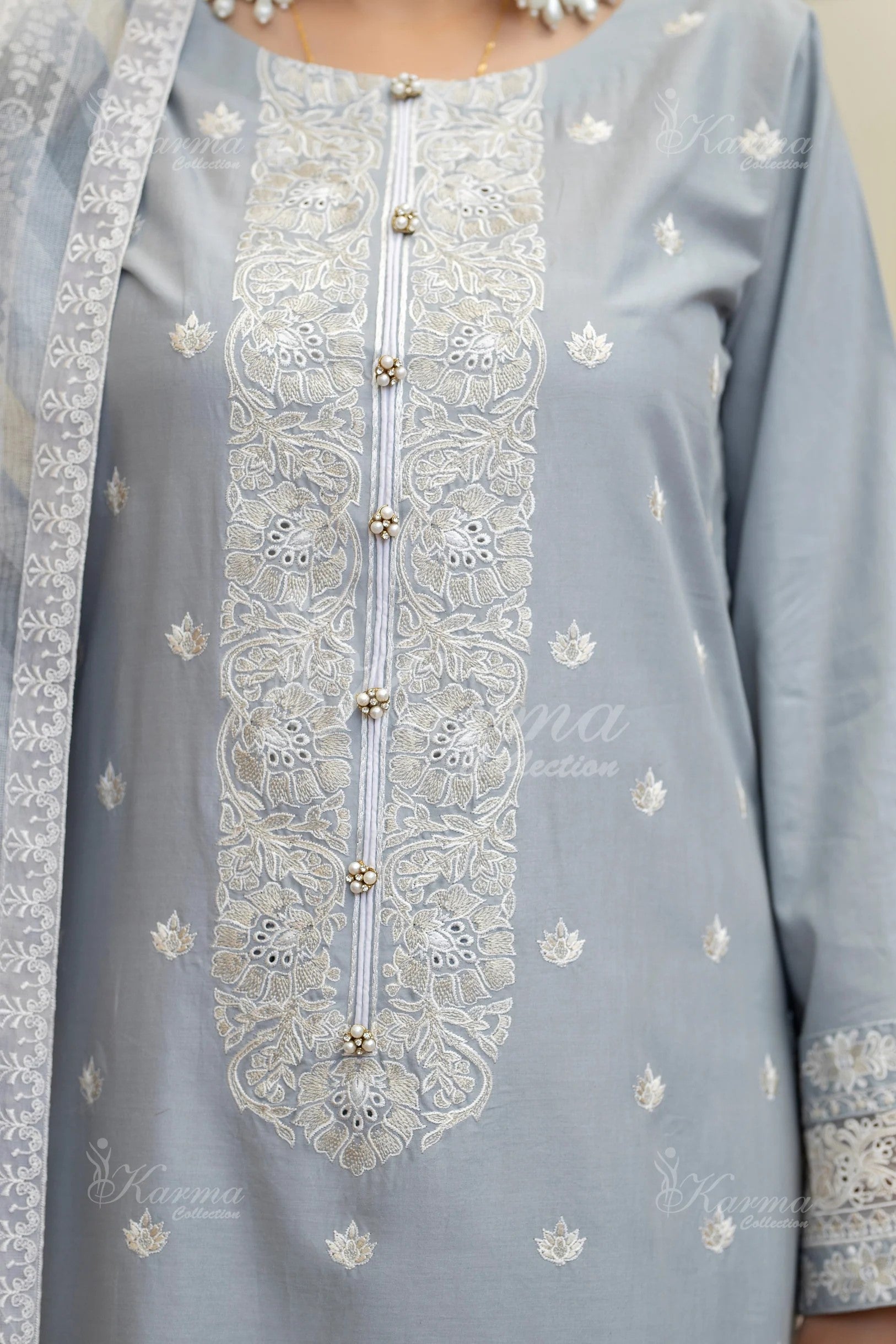 Karma Embroidered Cotton 3 Piece Suit KAR137