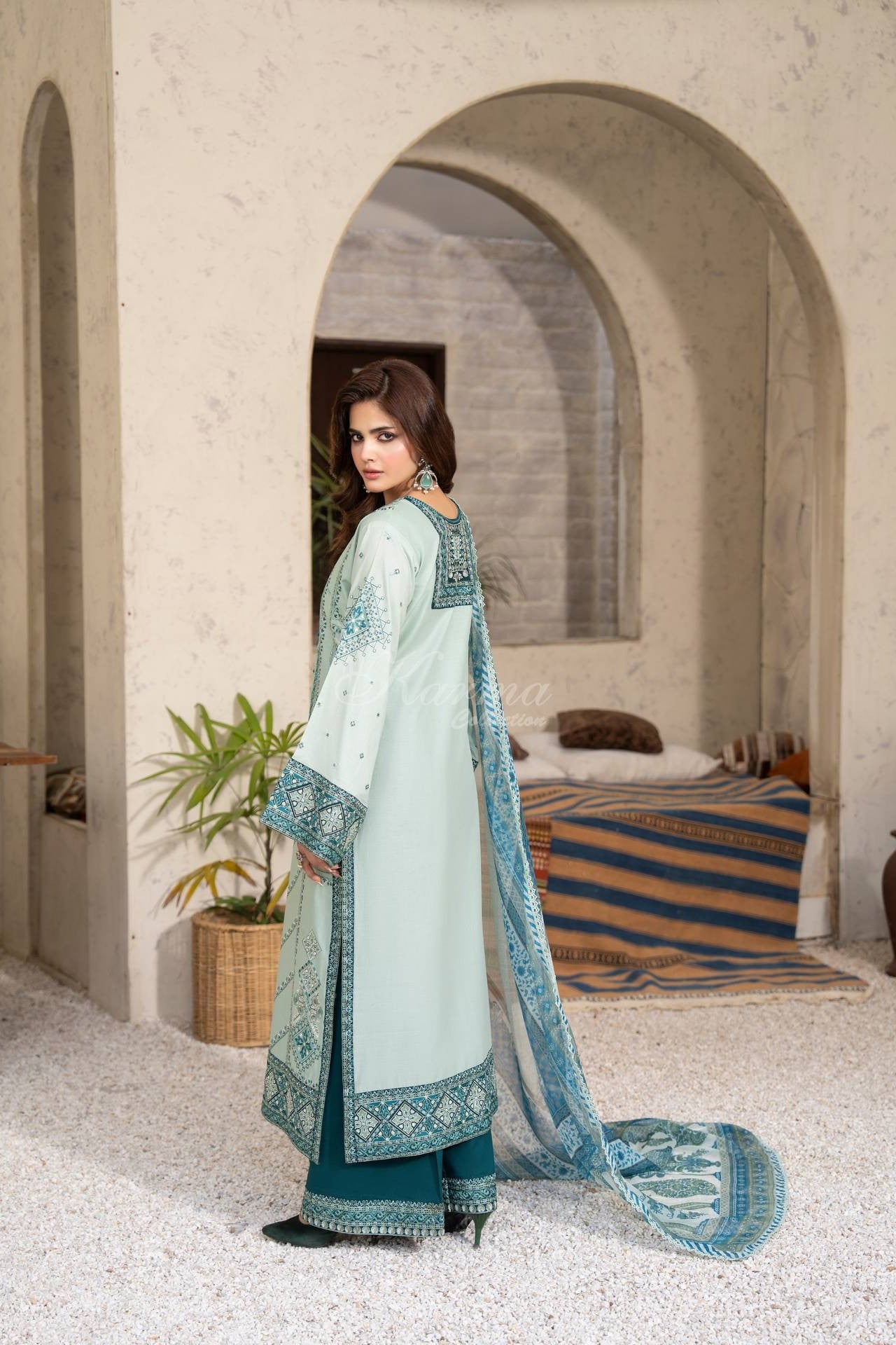 Karma Embroidered Cotton 3 Piece Suit KAR181