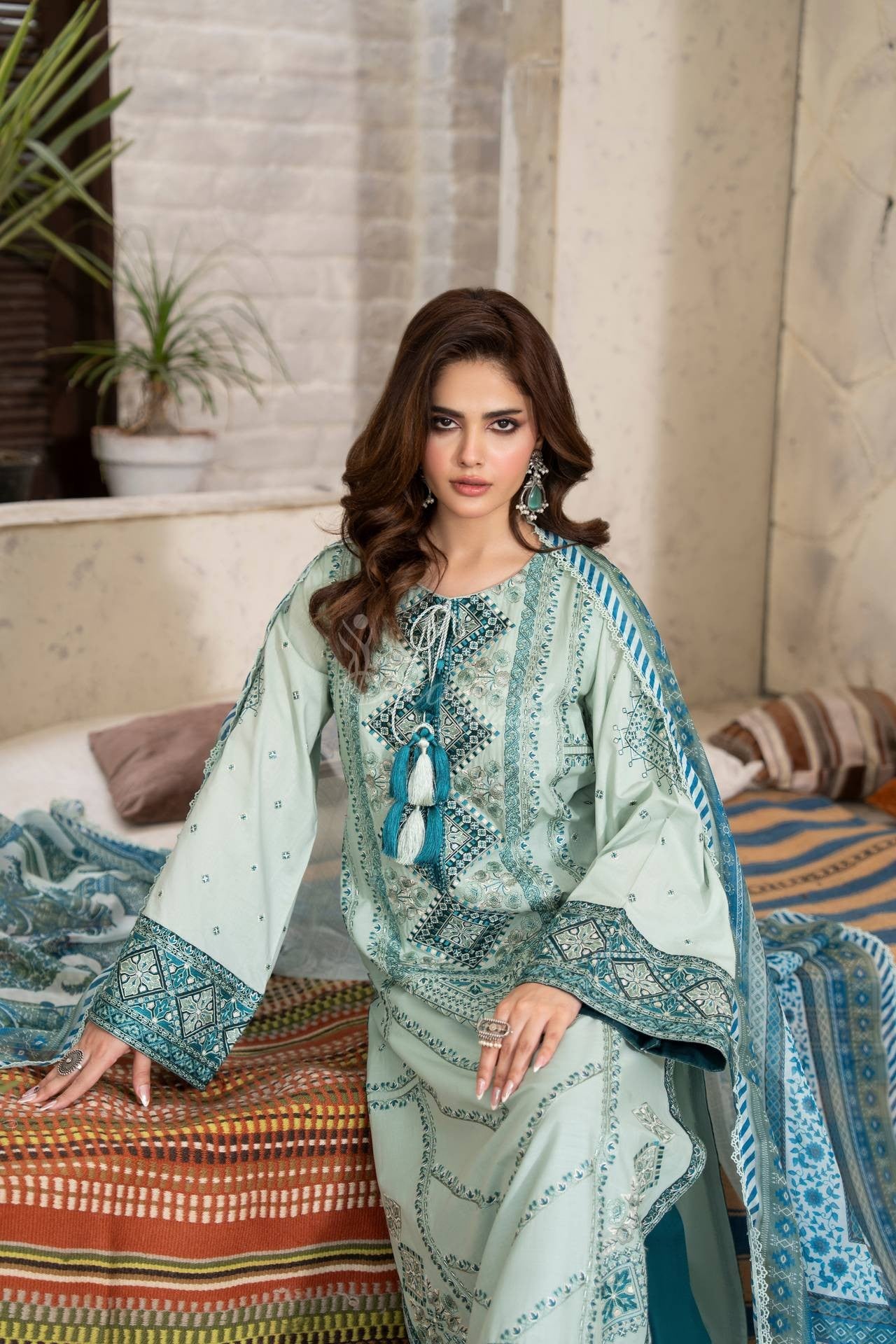 Karma Embroidered Cotton 3 Piece Suit KAR181