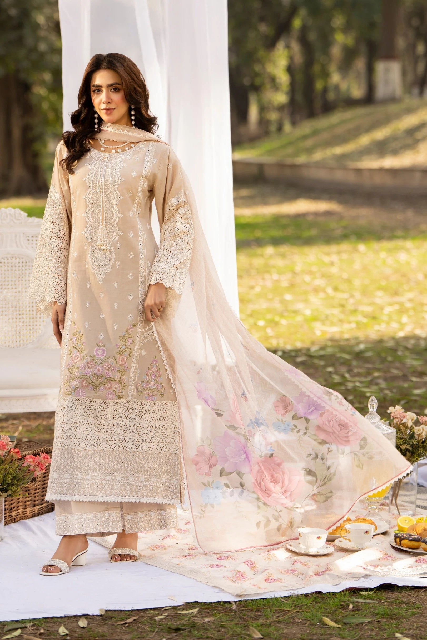 Karma Embroidered Cotton 3 Piece Suit KAR155