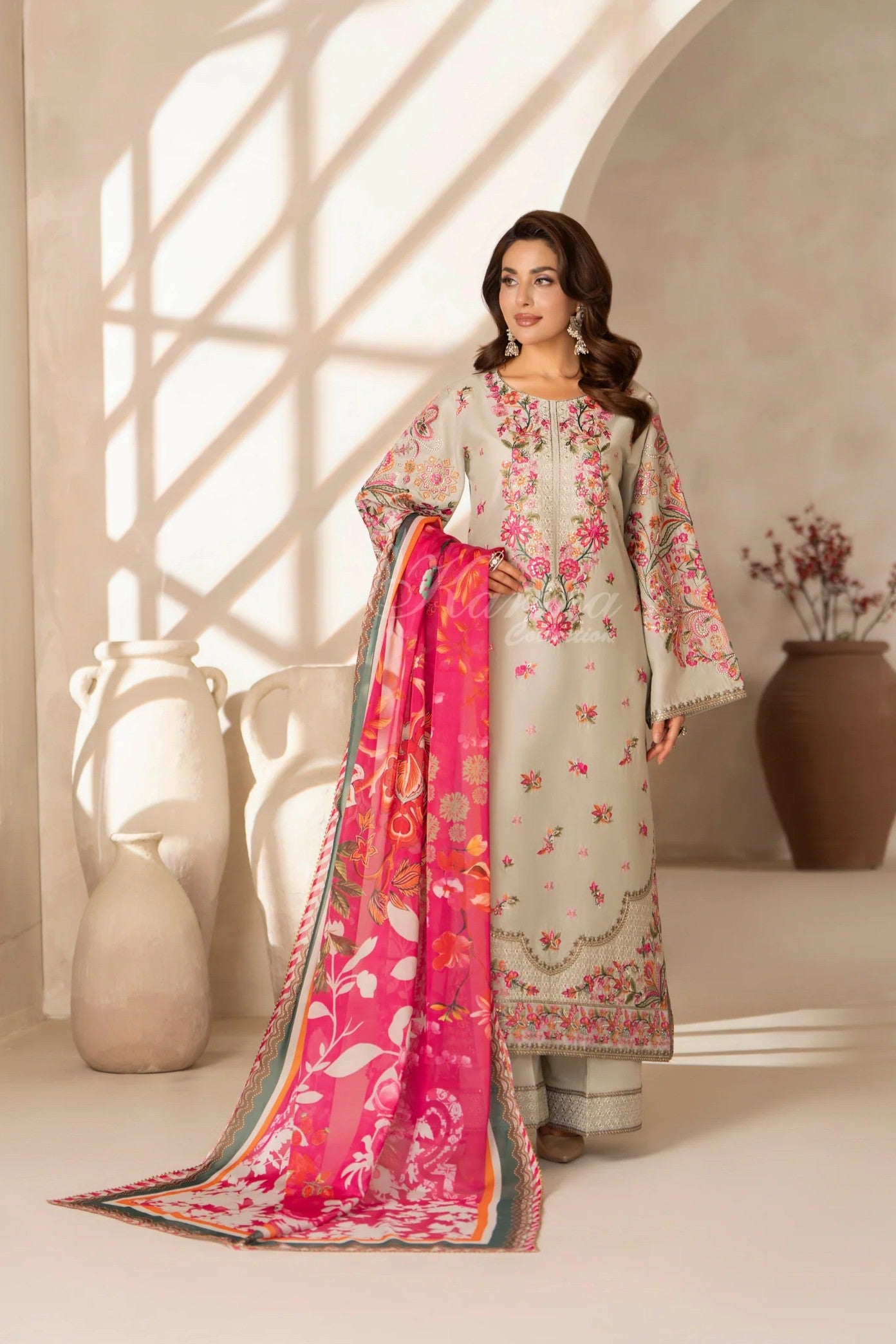 Karma Embroidered Cotton 3 Piece Suit KAR166