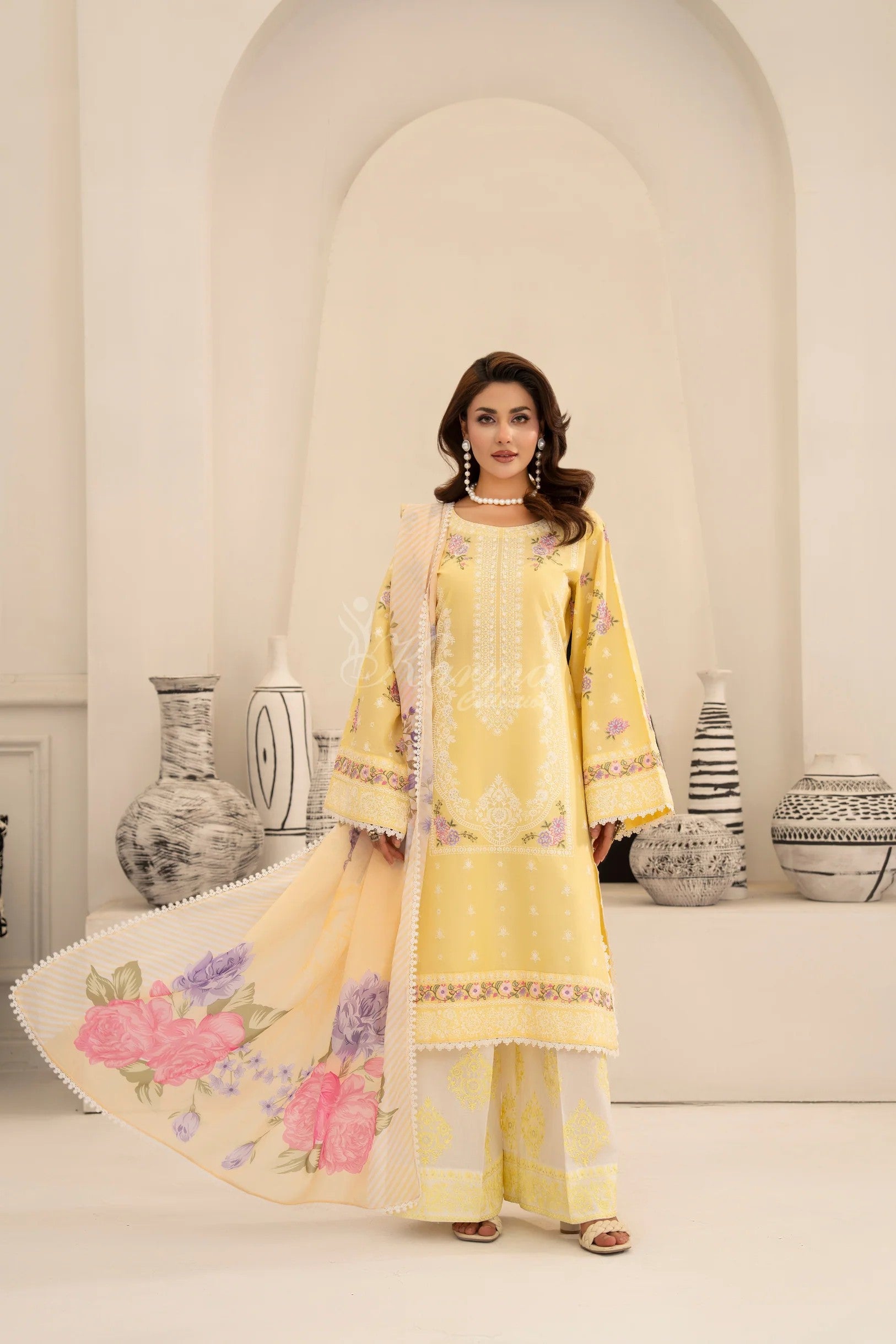 Karma Embroidered Cotton 3 Piece Suit KAR171