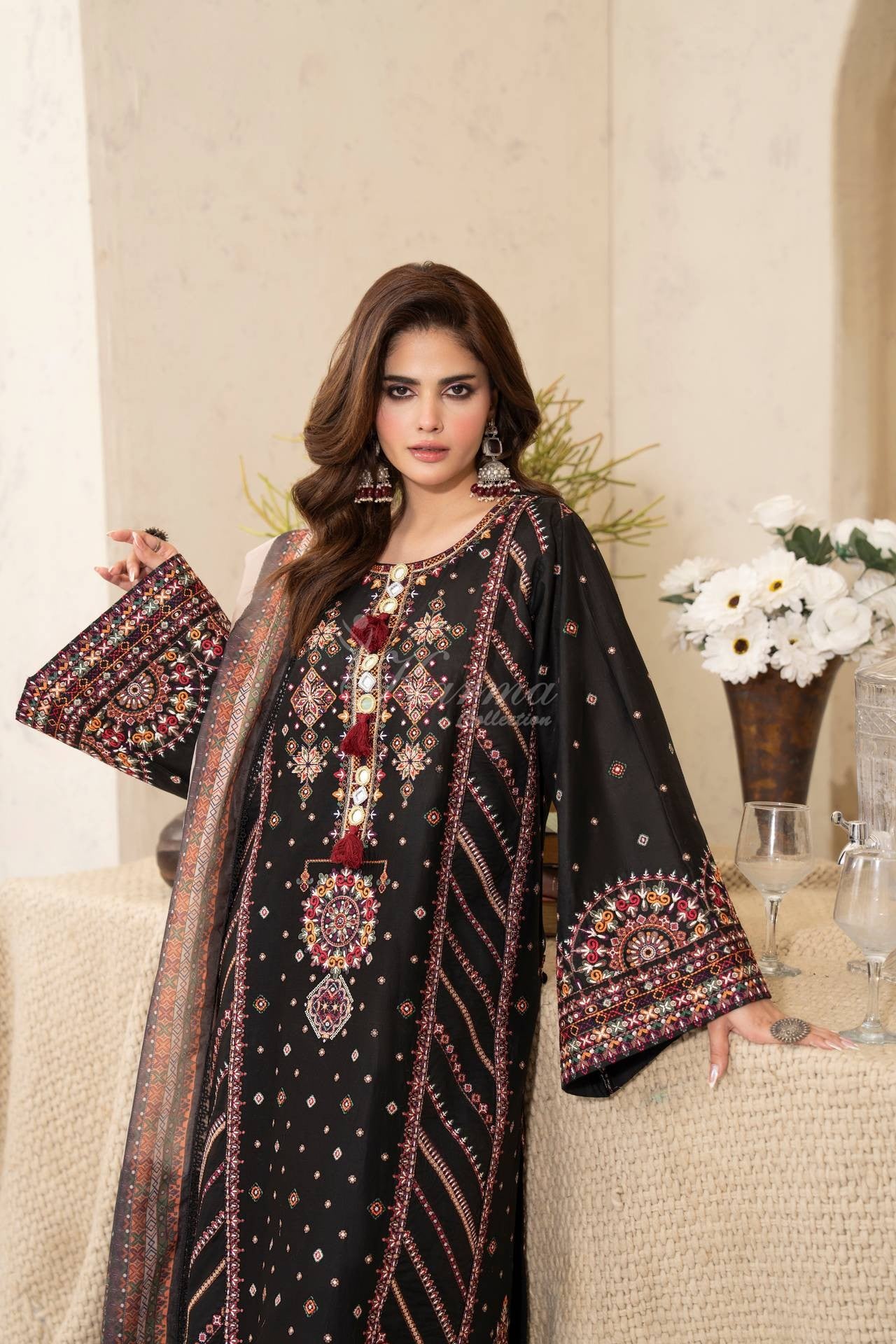 Karma Embroidered Cotton 3 Piece Suit KAR176