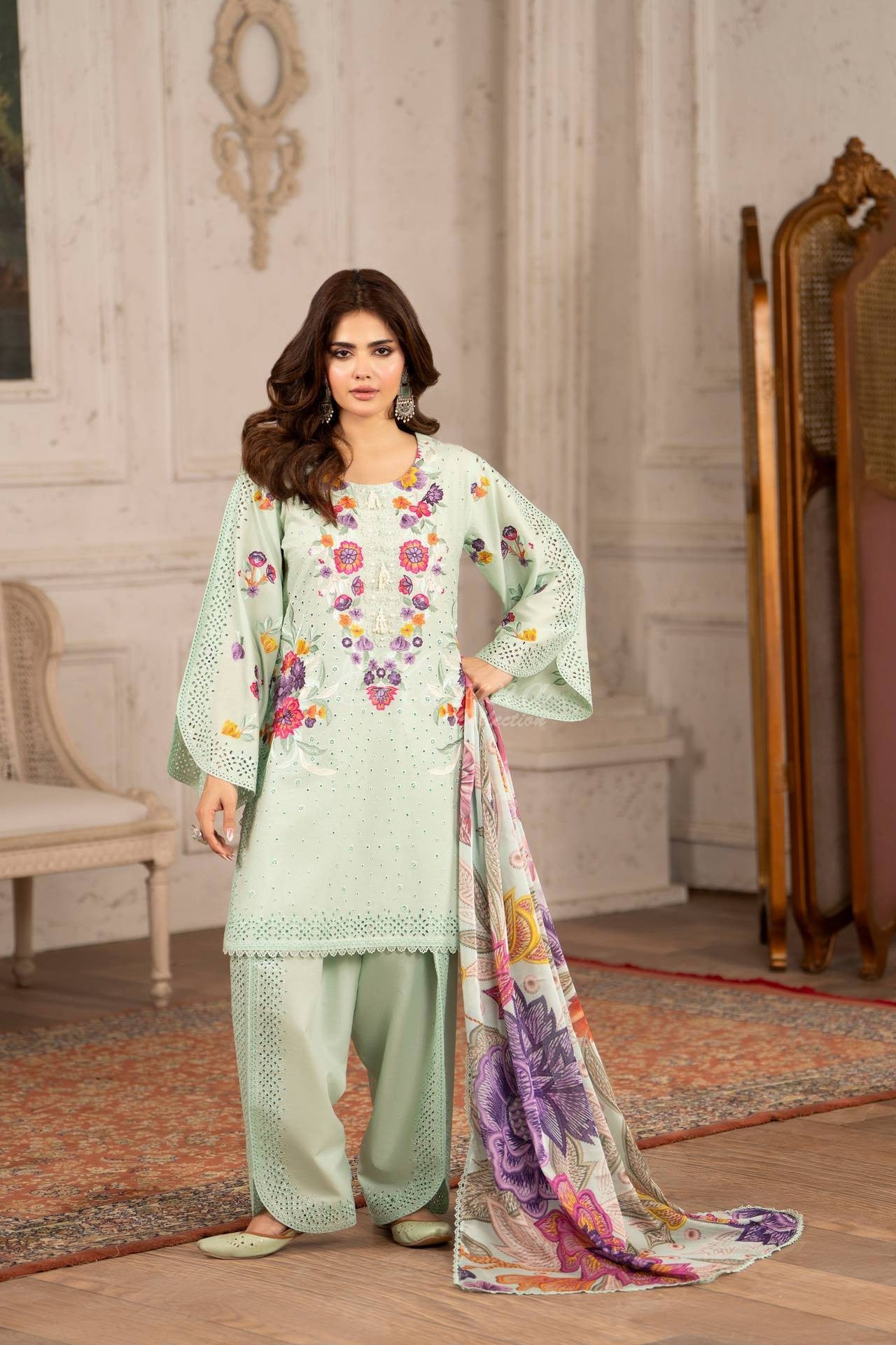 Karma Embroidered Cotton 3 Piece Suit KAR180