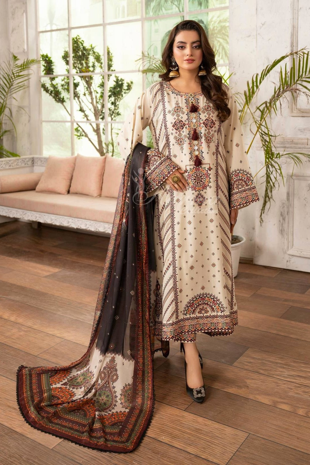 Karma Embroidered Cotton 3 Piece Suit KAR182