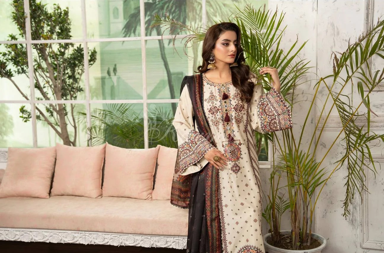 Karma Embroidered Cotton 3 Piece Suit KAR182
