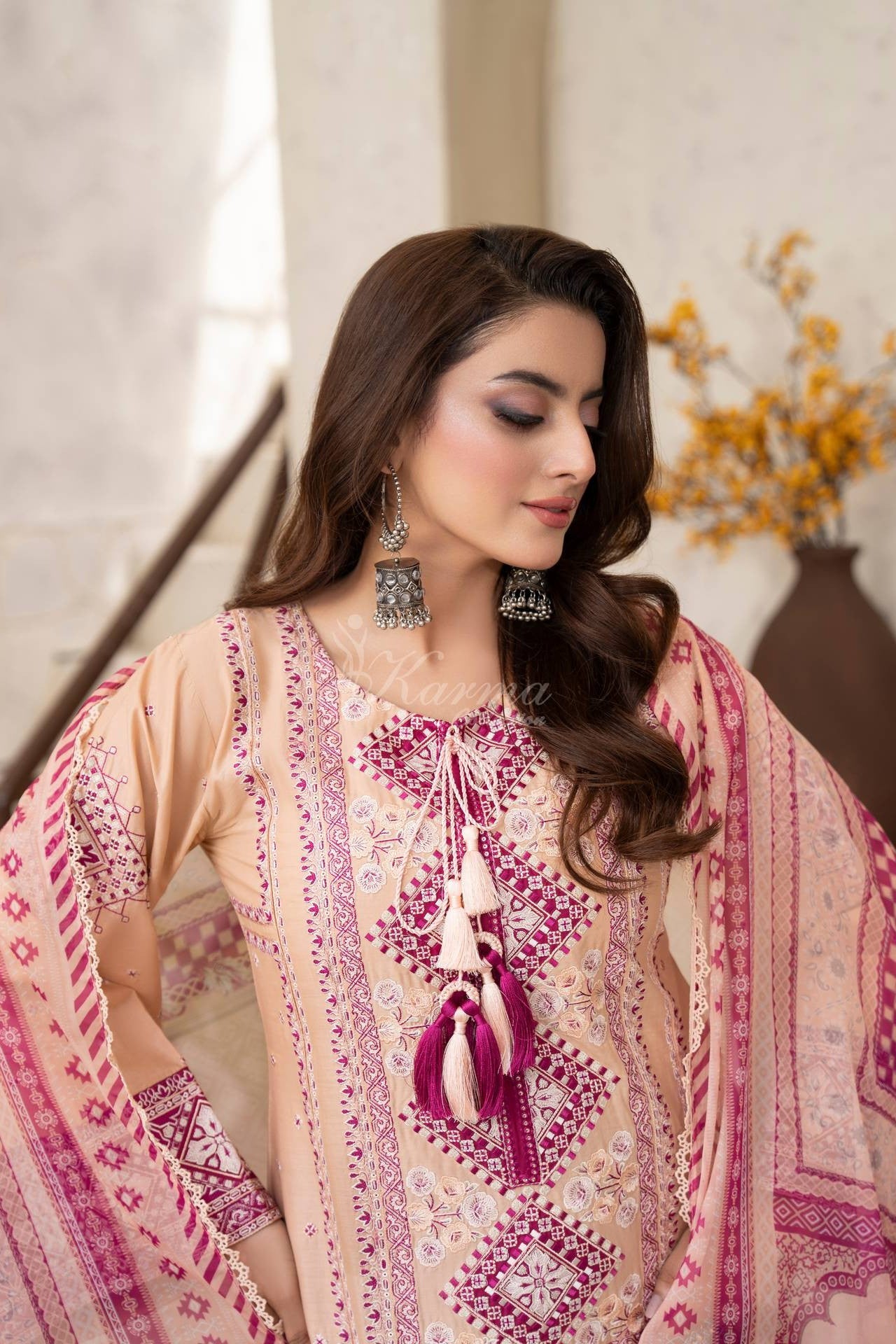Karma Embroidered Cotton 3 Piece Suit KAR183