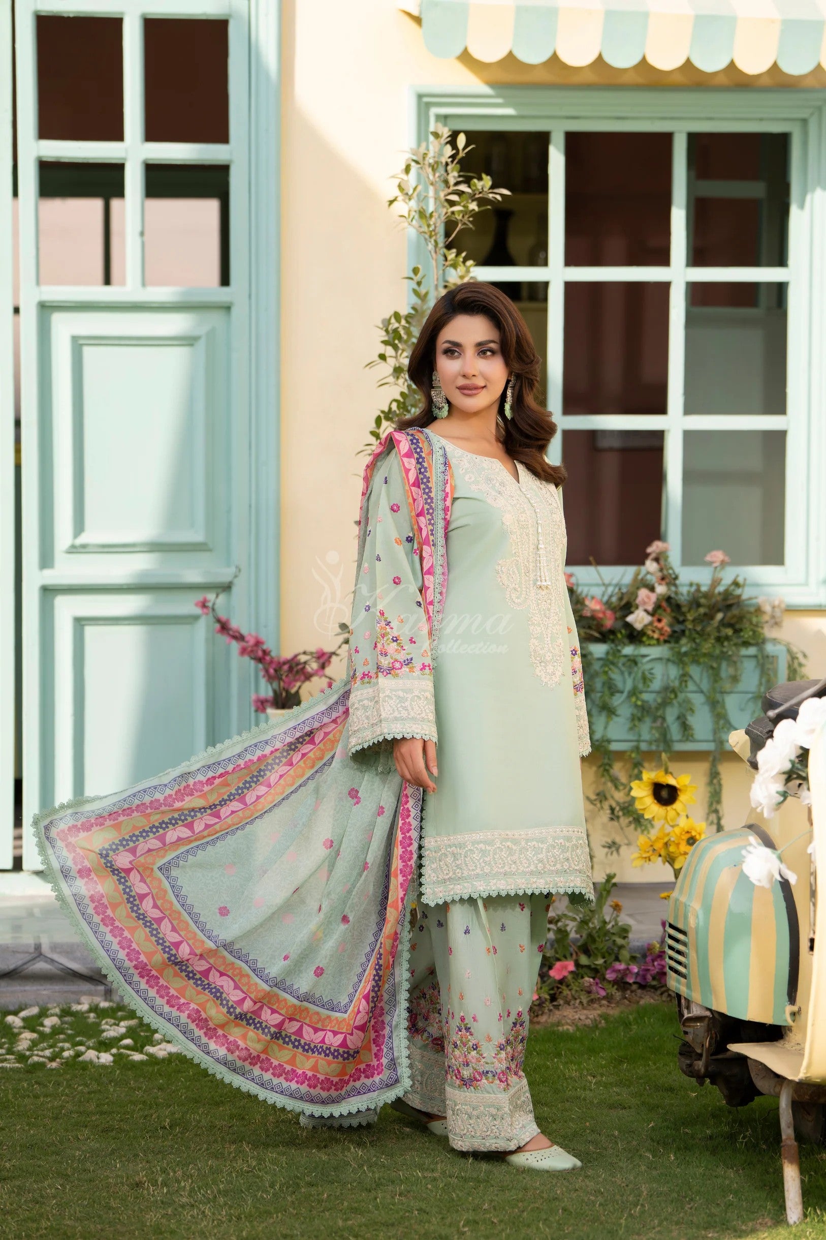 Karma Embroidered Cotton 3 Piece Farshi Shalwar Suit KAR173