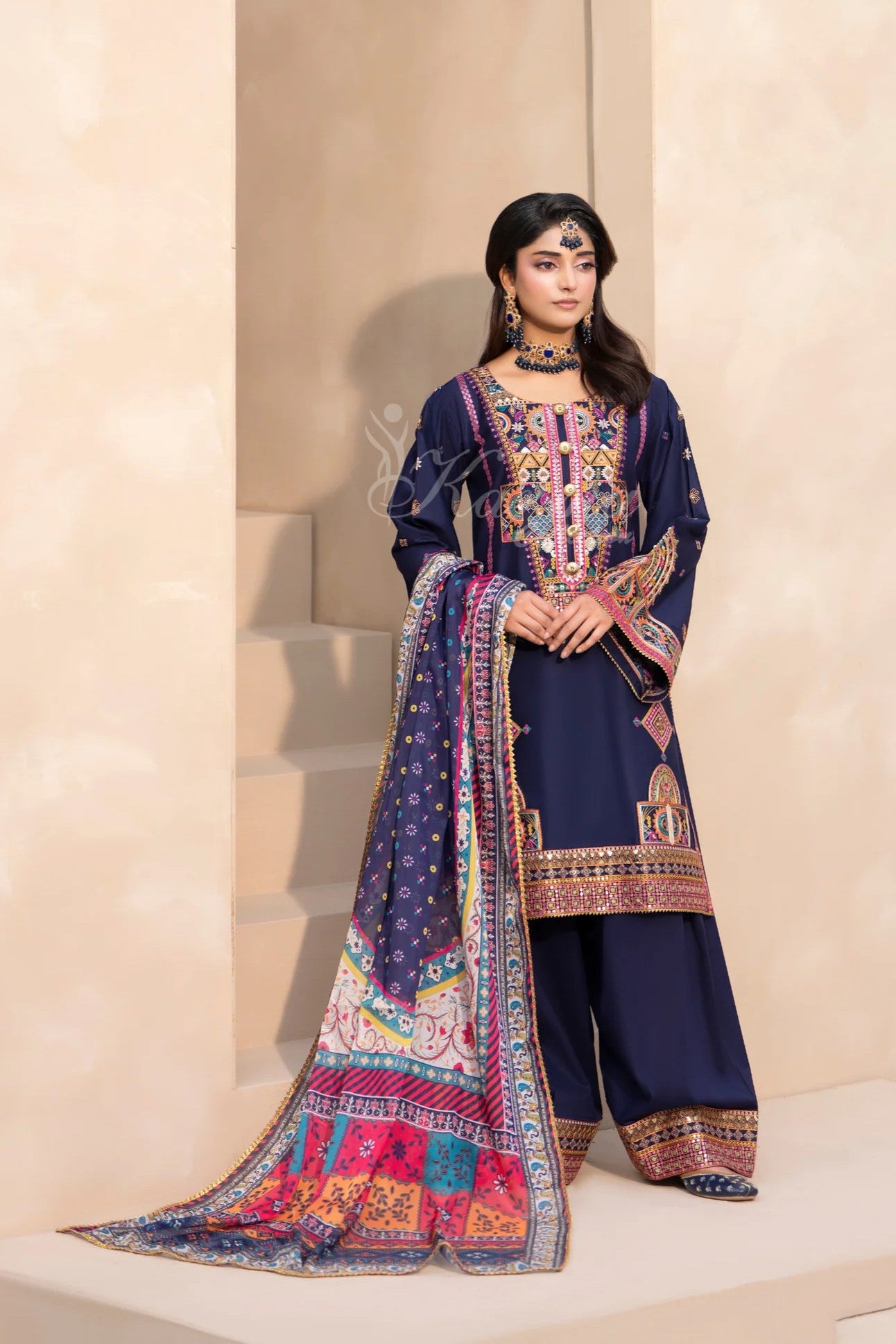 Karma Embroidered Cotton 3 Piece Farshi Shalwar Suit KAR165