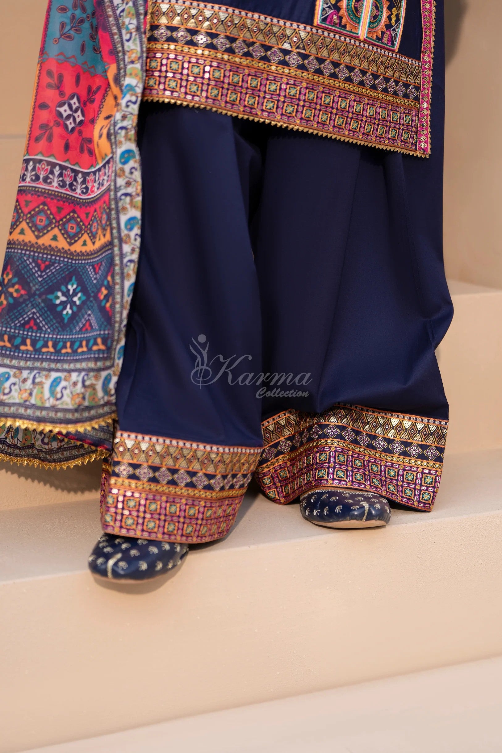 Karma Embroidered Cotton 3 Piece Farshi Shalwar Suit KAR165