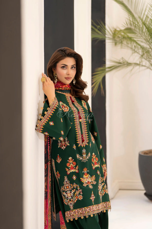Karma Embroidered Cotton 3 Piece Farshi Shalwar Suit KAR174